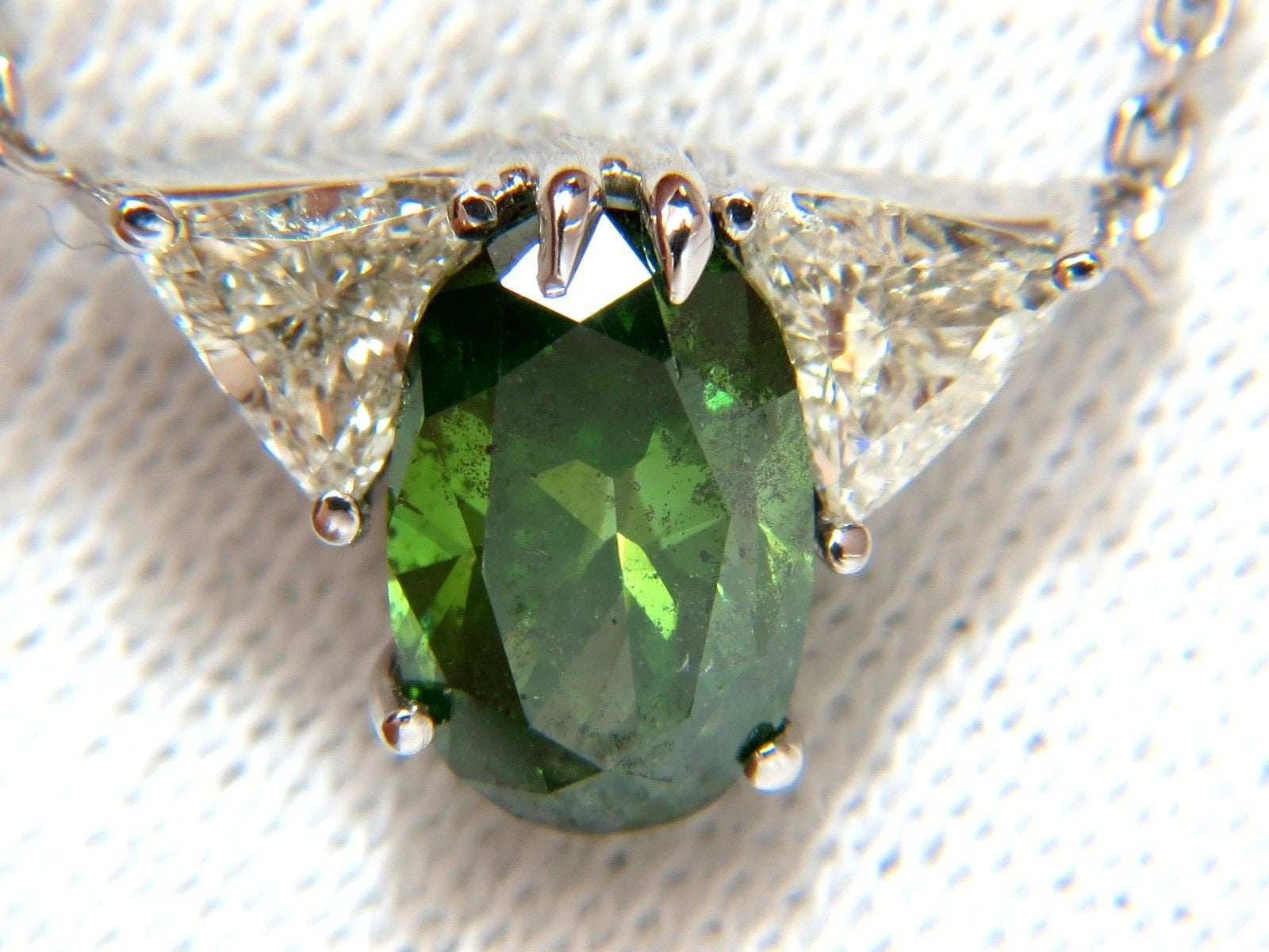 3.26CT Enhanced Fancy Green Diamond Necklace with Side Trilliants in 14K Gold - Elegant Jewelry for Weddings, Anniversaries & Special Occasions