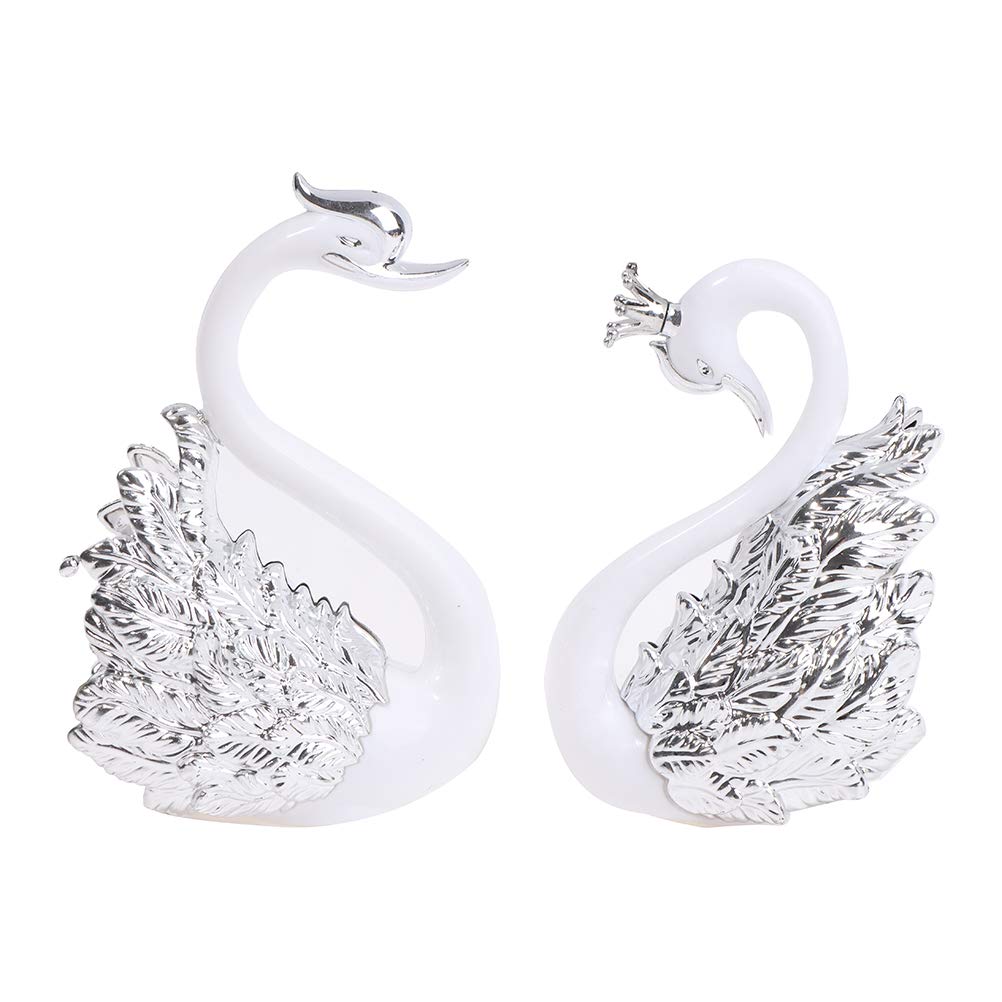 2Pcs Romantic Crown Swan Cake Toppers - Elegant Gilded Couple Swans for Wedding, Birthday, Anniversary Cakes - Premium Baking Decor Ornament Supplies for Kids & Adults (Silver) - Perfect for Dessert Table, Party Centerpiece & Special Occasion Decorations
