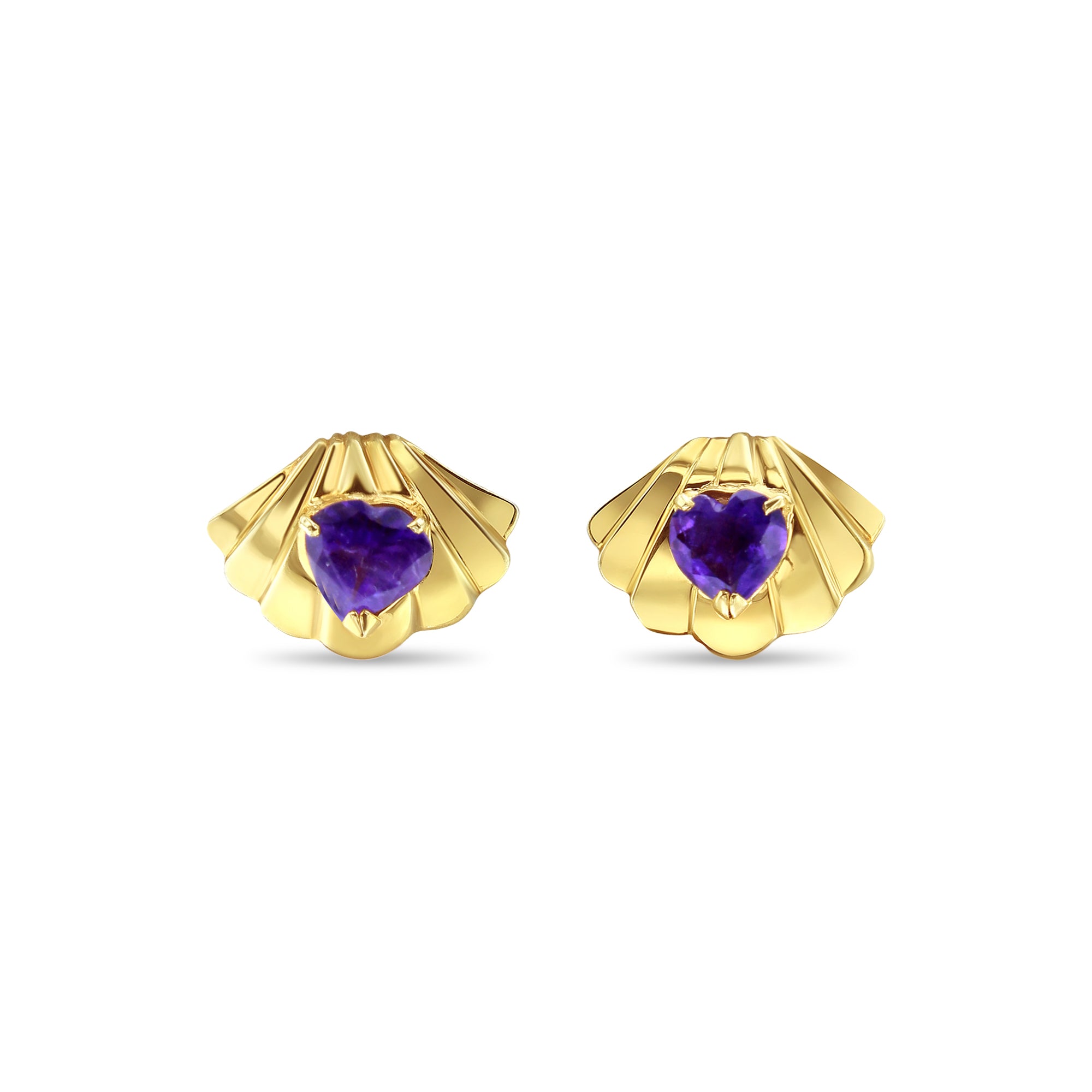 Heart Shaped Amethyst Seashell Earrings for Women - Dainty Purple Gemstone Jewelry Gift for Valentine's Day, Anniversary & Beach Vacations