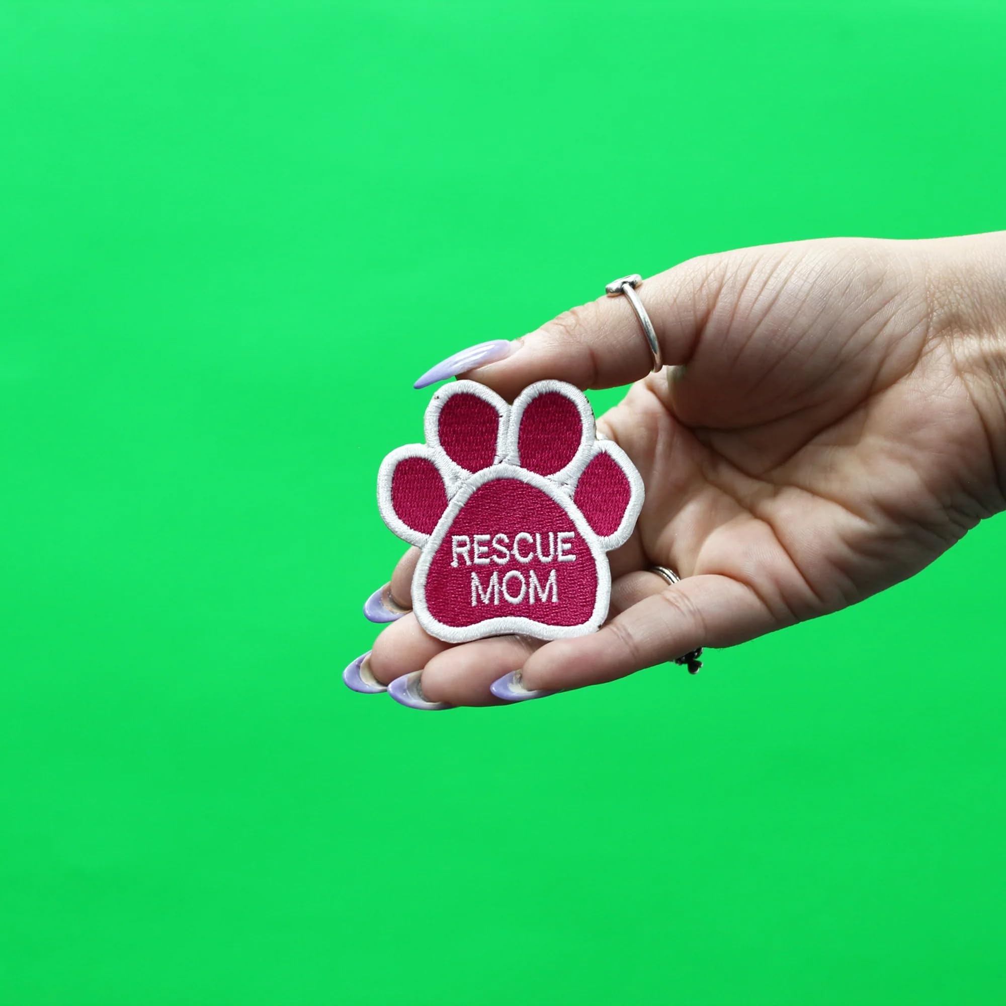 Rescue Mom Patch - Animal Lover Embroidered Iron-On Patch for Jackets, Hats & Bags - Perfect for Pet Adoption Support & Animal Rescue Awareness