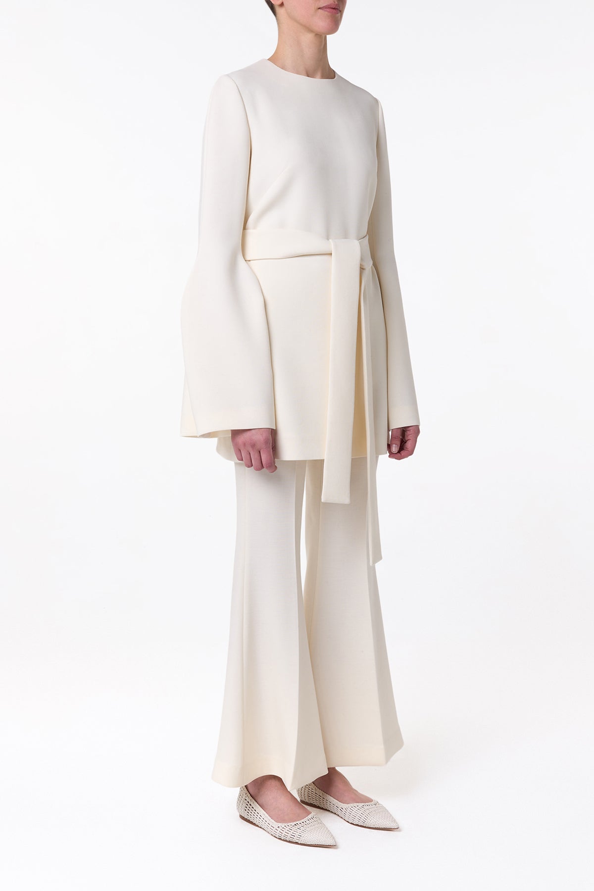 Marsh Flare Cropped Pants - Ivory Wool Crepe High Waisted Wide Leg Trousers for Women | Office Work, Casual Outfits & Fall Winter Fashion