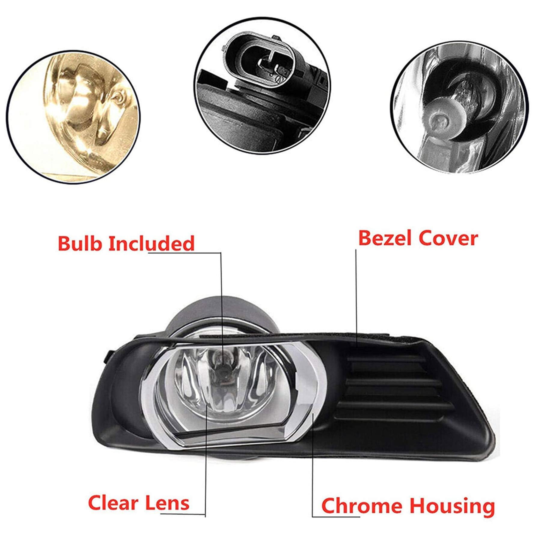 2007-2009 Toyota Camry Fog Light Assembly Kit - Complete Replacement Set with Bulbs, Bumper Covers & Wiring Harness Switch for Driver & Passenger Side | Perfect for Night Driving, Foggy Conditions & Off-Road Use
