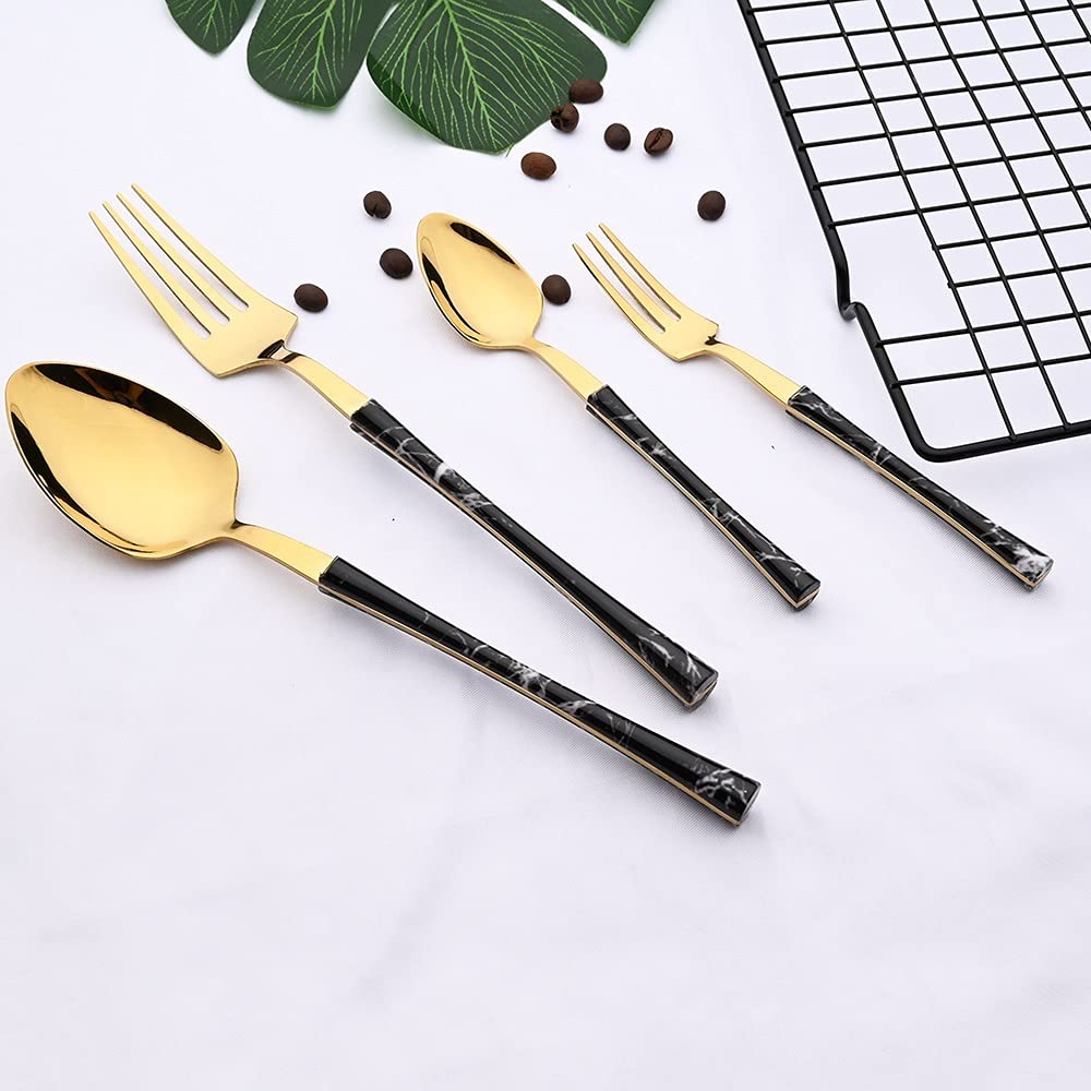 Premium Stainless Steel Flatware Set - 8-Piece Silverware Cutlery for Dining (Knife, Fork, Spoon) - Elegant Brown Gold Finish - Perfect for Dinner Parties, Restaurants & Home Use