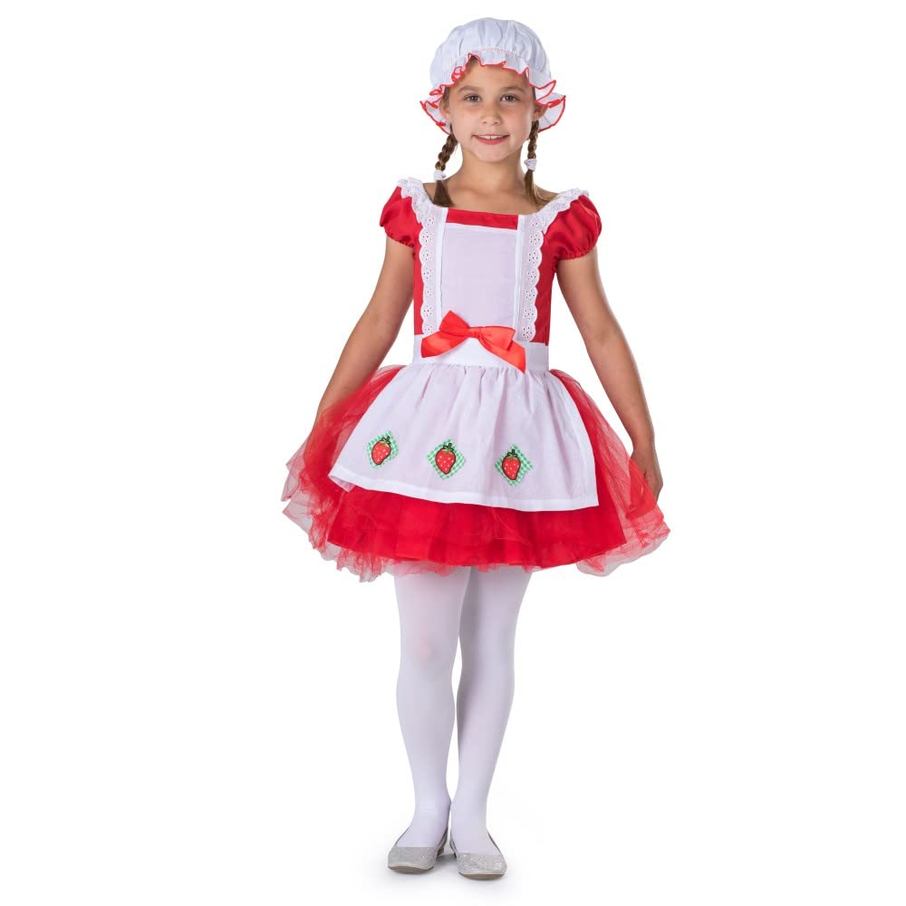 Red Strawberry Ballerina Costume for Girls - Dress & Hat Set | Kids Dance Outfit for Ballet Recitals, Halloween & Dress-Up Play
