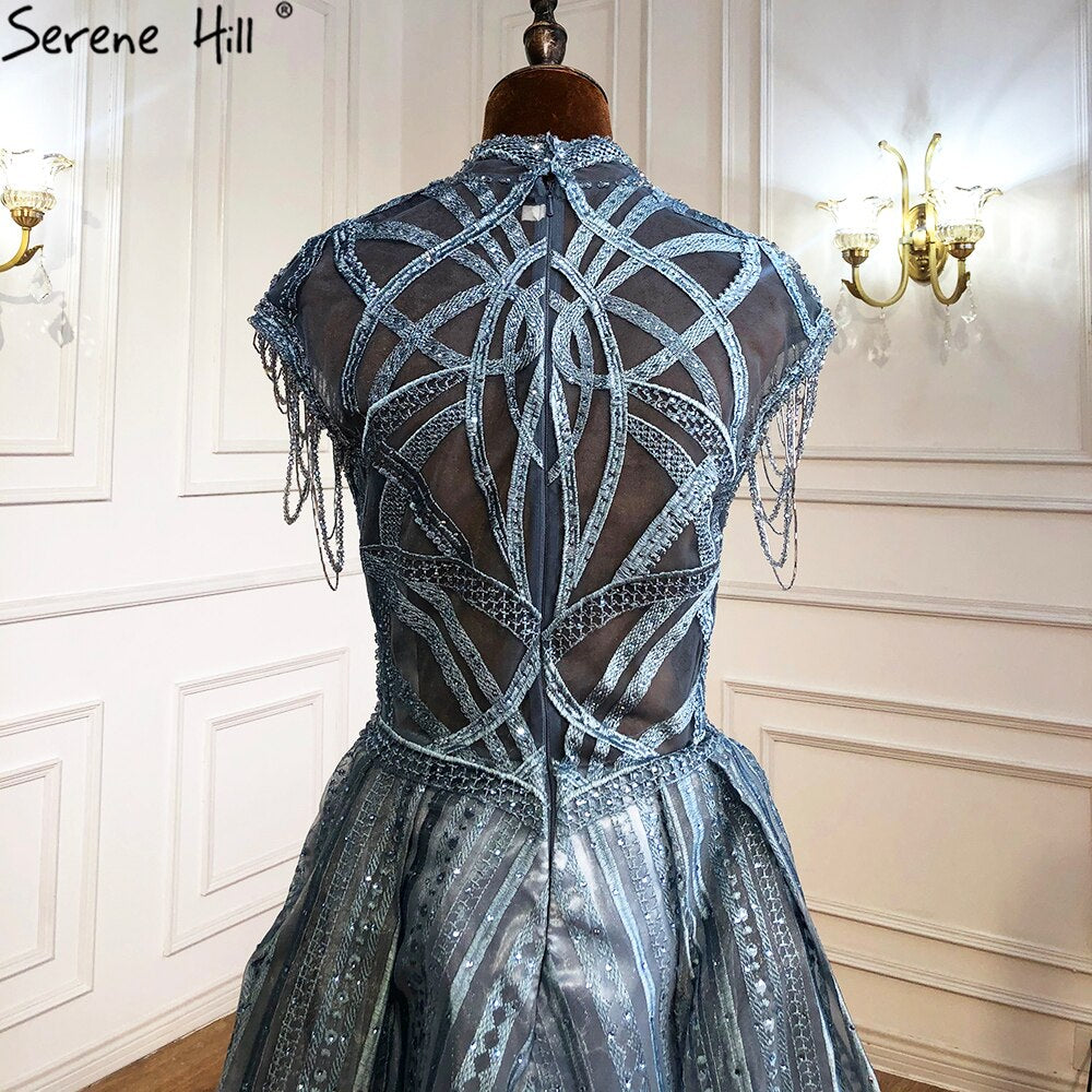 Serene Hill Blue Plus Size Lace Beaded Luxury A-Line Evening Dress Gown 2025 - Tassel Sexy Women's Party Dress for Prom, Wedding, Cocktail & Formal Events | LA70969
