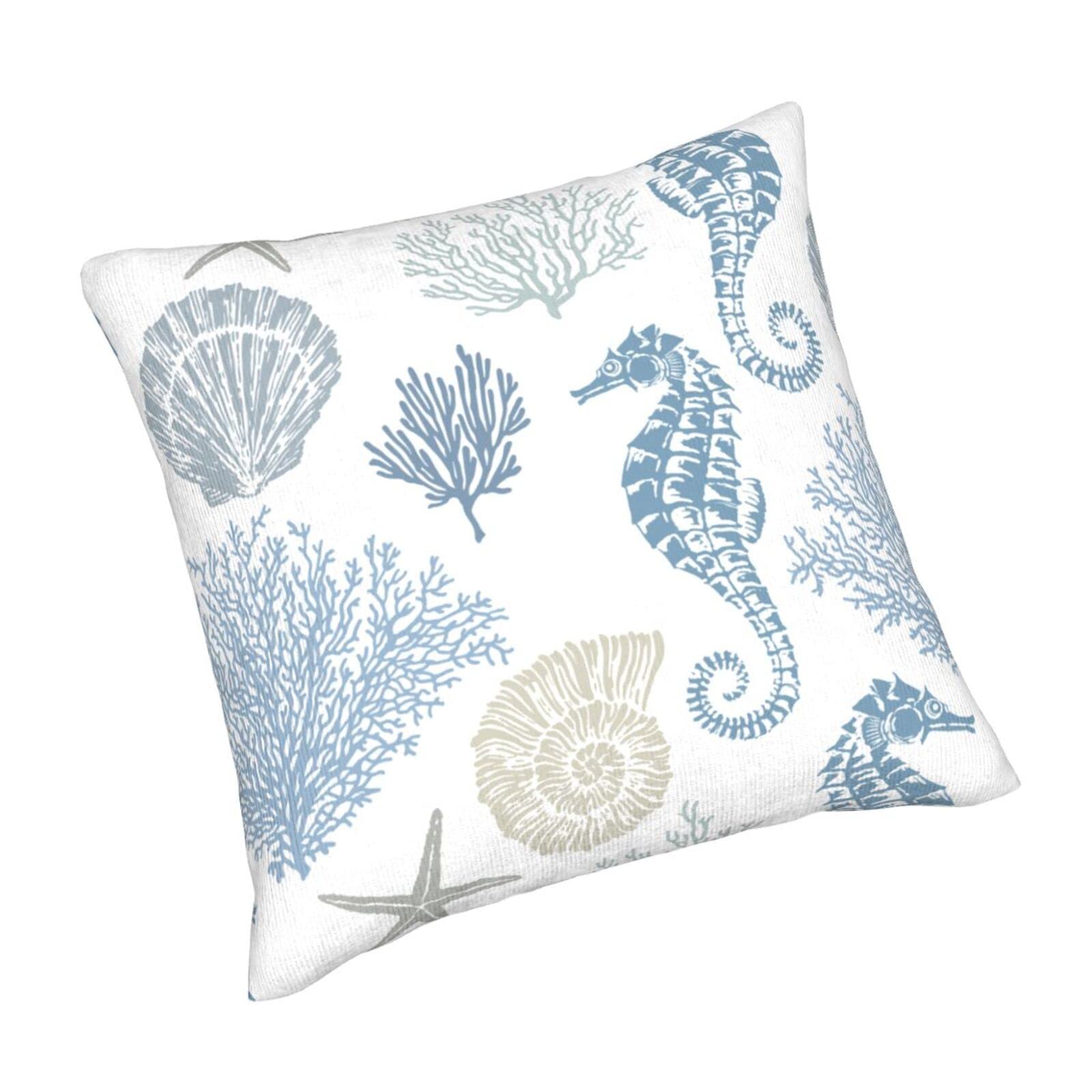 Nautical Coastal Pillow Covers 16x16 Inch Set of 2 - Summer Ocean Themed Decorative Throw Pillow Covers with Coral, Seashell & Starfish Design - 100% Cotton Square Cushion Covers for Sofa, Couch, Bedroom - Perfect for Beach House Decor, Coastal Living Room & Vacation Home Styling