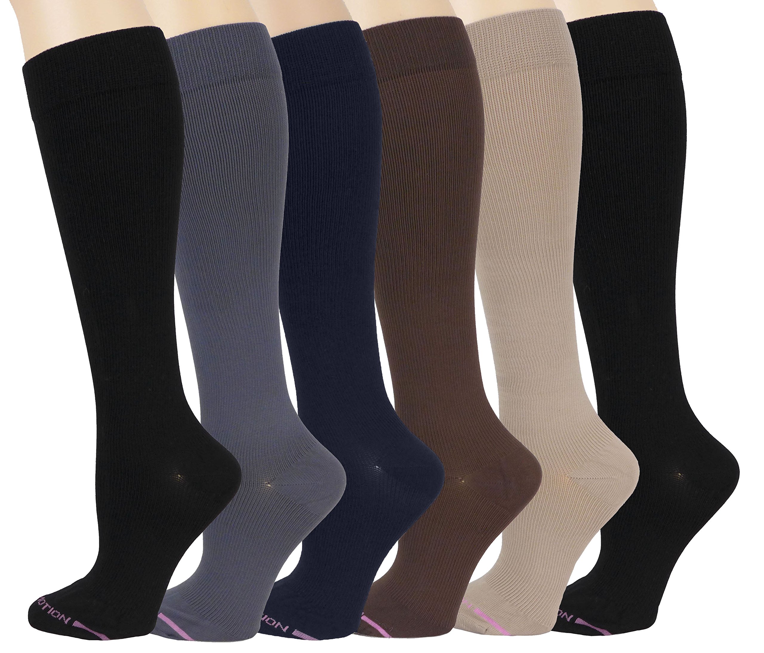 Dr Motion Women's 6-Pack Compression Socks (Assorted Colors & Patterns) - Size 9.0 - Improve Circulation & Reduce Swelling - Perfect for Nurses, Travelers & Athletes
