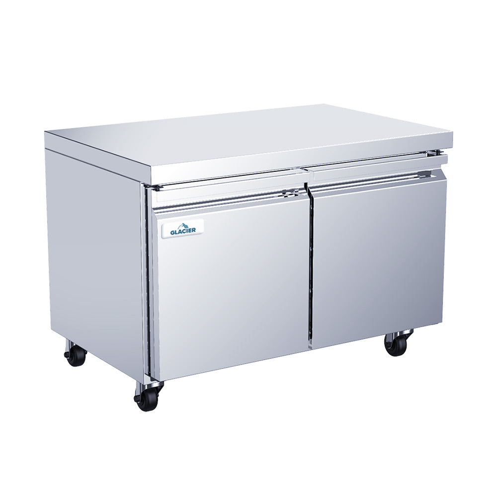 Glacier GUR 48 Undercounter Refrigerator - 48 Inch Commercial Fridge with 2 Solid Doors for Restaurants, Bars, and Home Kitchens