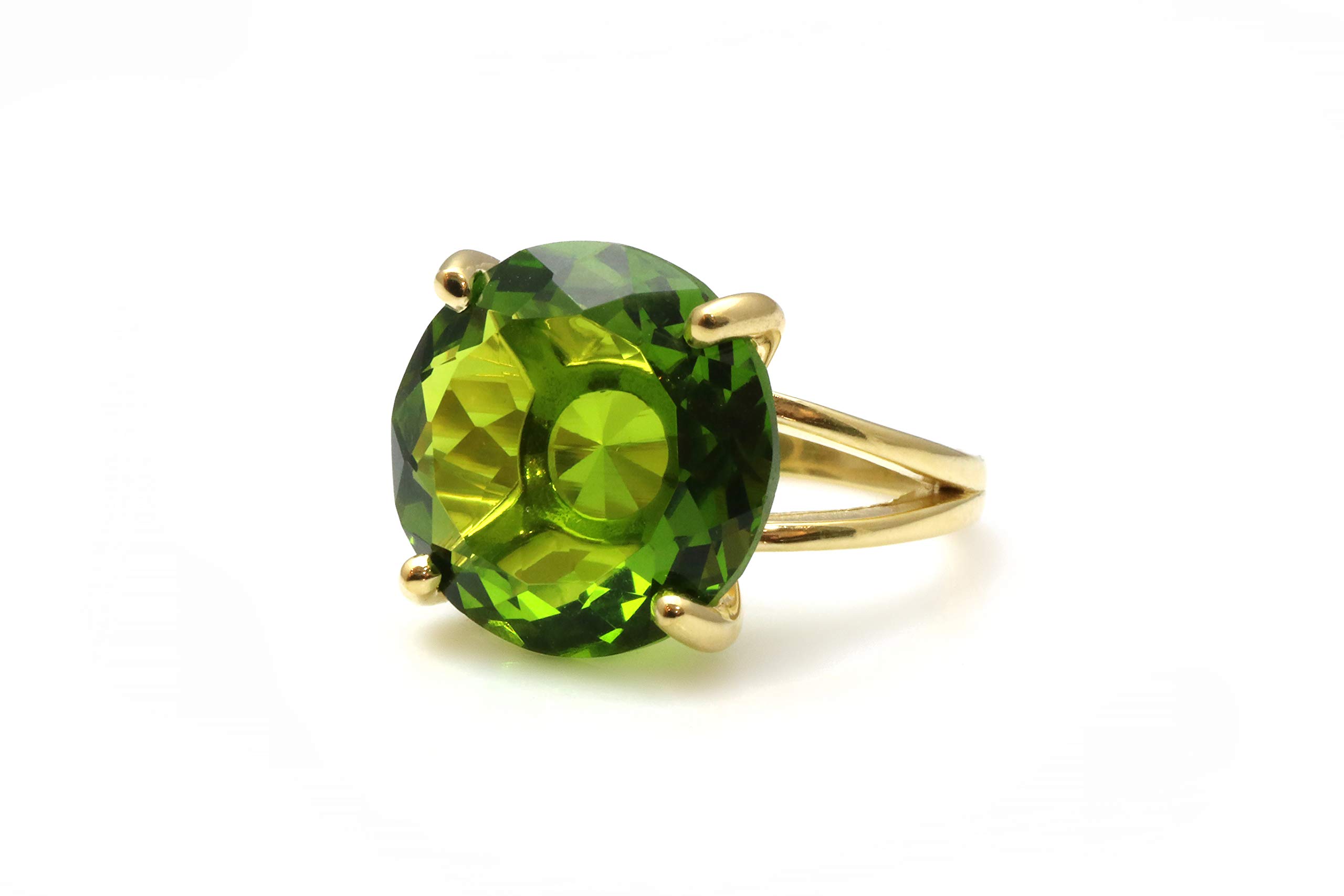 14K Gold Filled Round Peridot Ring - August Birthstone Jewelry for Women, Fashion Statement Bohemian Engagement & Anniversary Gift - Perfect for Birthday Parties, Weddings & Special Occasions