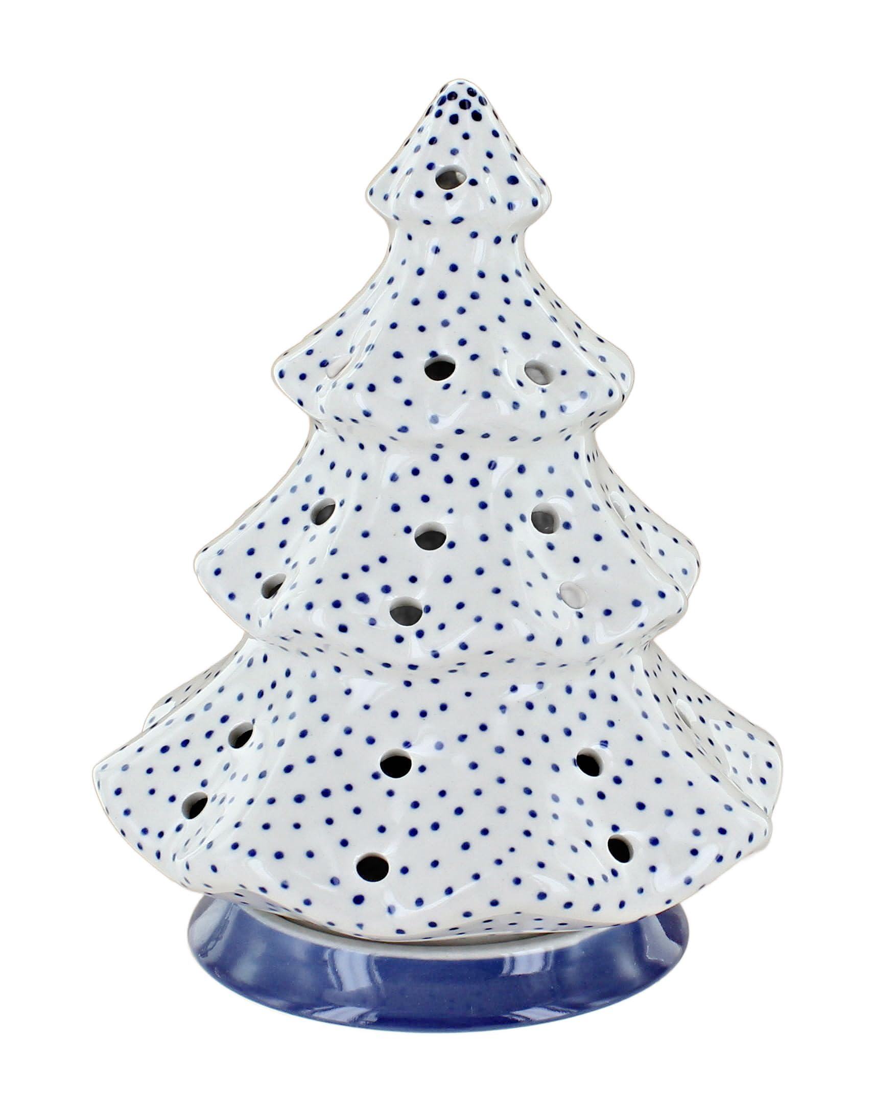 Blue Rose Polish Pottery Small Dots Tree Luminary - Handmade Ceramic Candle Holder for Home Decor, Wedding Centerpiece & Holiday Gift
