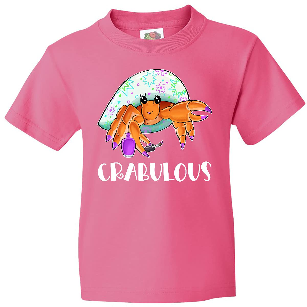 Inktastic Crabulous Cute Hermit Crab with Purple Nail Polish Youth T-Shirt - Fun Summer Beach Outfit for Kids & Teens | Casual Graphic Tee for School, Vacation & Playdates