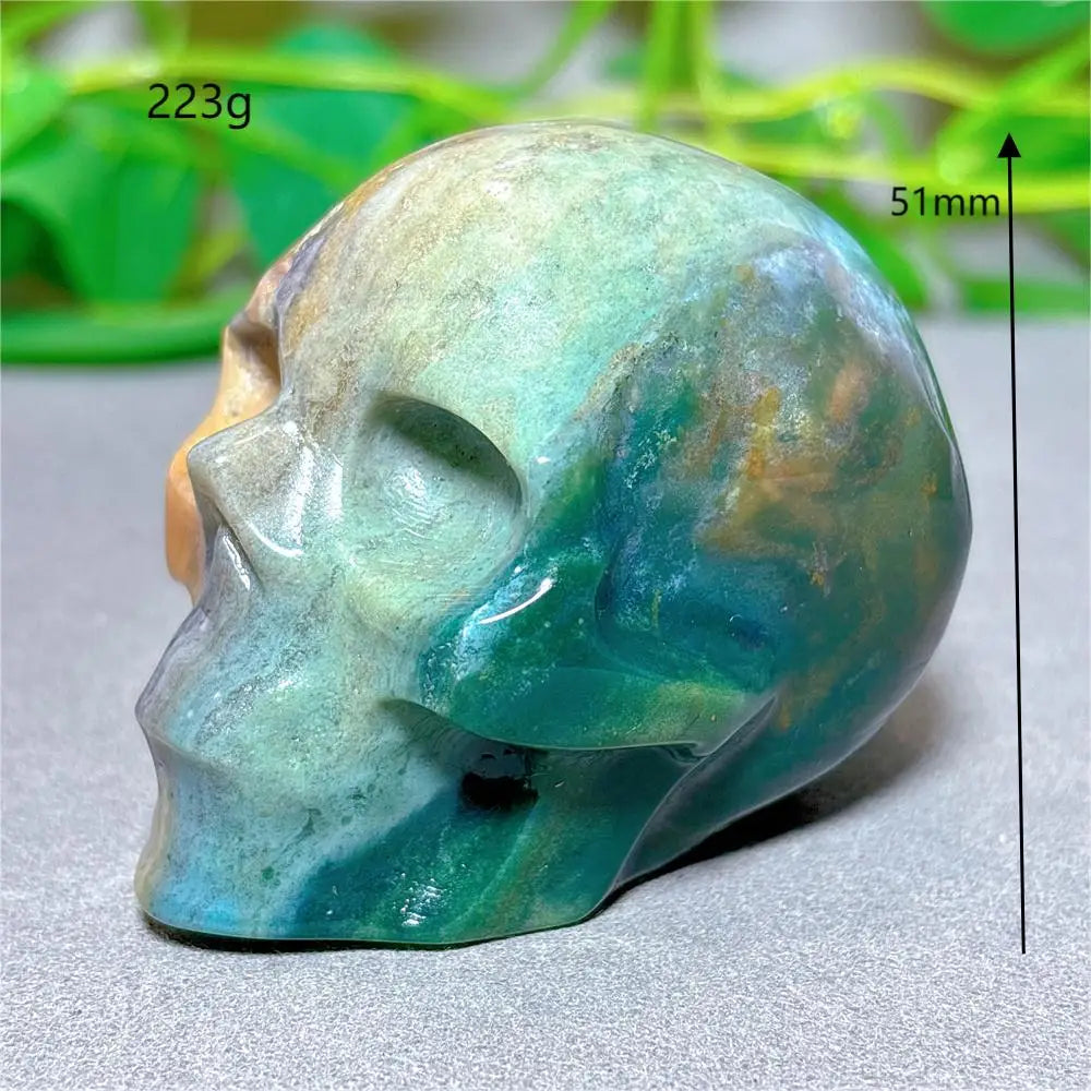 Natural Ocean Jasper Skull Crystal - Healing Quartz Stone for Meditation, Energy Work & Spiritual Gifts | Halloween Decor, Mineral Collection & Craft Supplies | Perfect for Home Altar, Yoga Space & Witchy Aesthetic