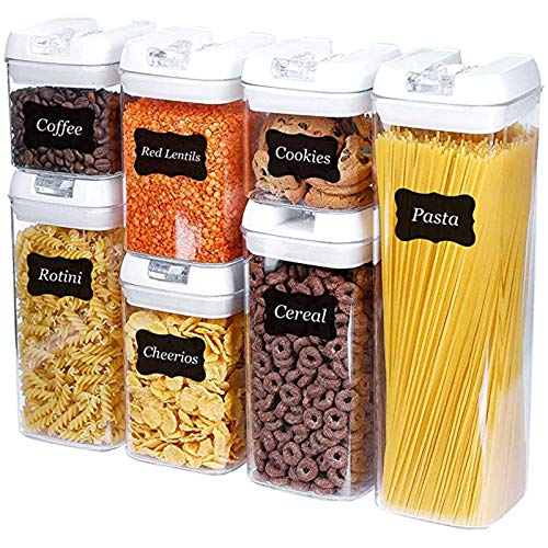 ORGANIX 7-Piece Airtight Food Storage Containers Set with Lids - BPA Free Plastic Kitchen & Pantry Organizers for Flour, Pasta, Cereal & Dry Food - Includes Labels & Marker - Perfect for Meal Prep, Baking & Bulk Food Storage