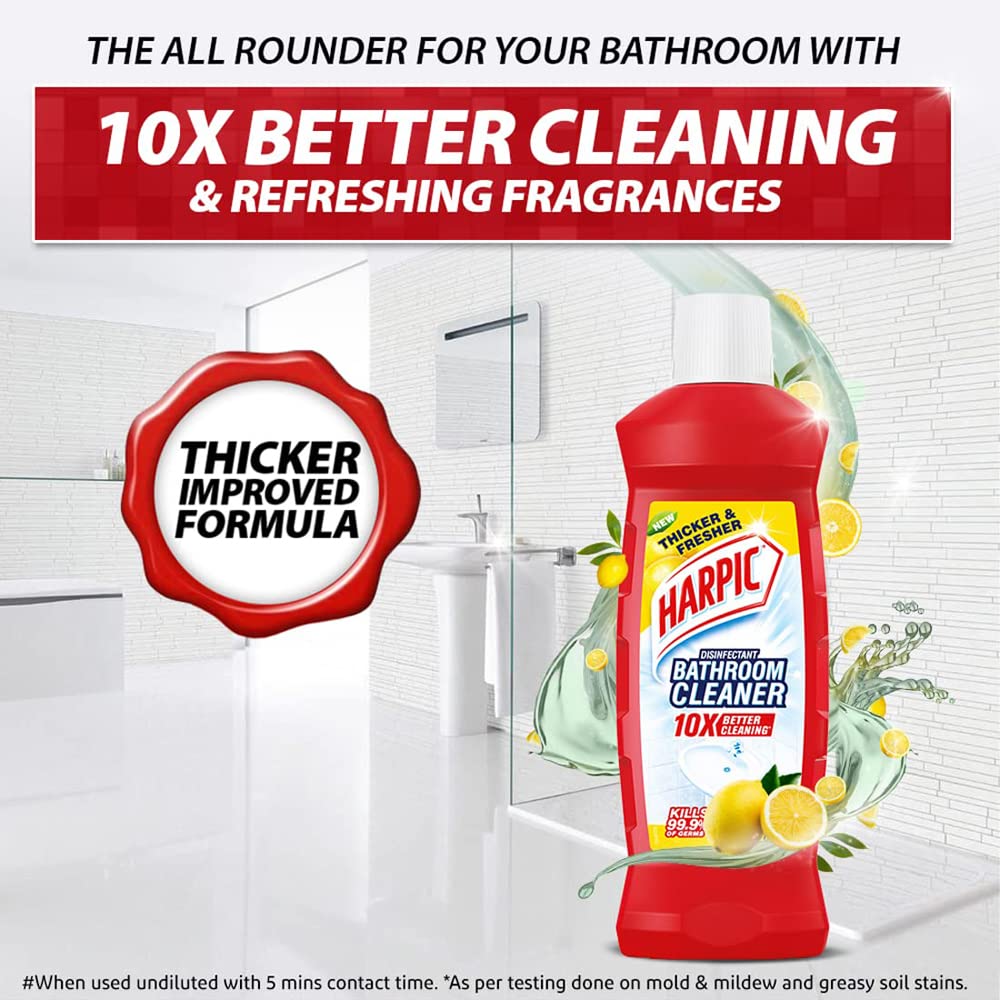 Harpic Disinfectant Bathroom Cleaner Liquid, Lemon Scent - 1 Liter & Original Toilet Cleaner - 1 Liter | Kills 99.9% Germs | Ideal for Bathrooms, Toilets, Sinks and Tiles | India's #1 Toilet Cleaner Brand