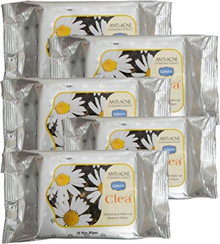 GINNI CLEA Anti-Acne Makeup Remover Cleansing Wipes - 5 Packs (30 Wipes Each) for Gentle Face Cleansing & Makeup Removal | Perfect for Travel, Gym & Daily Skincare Routine