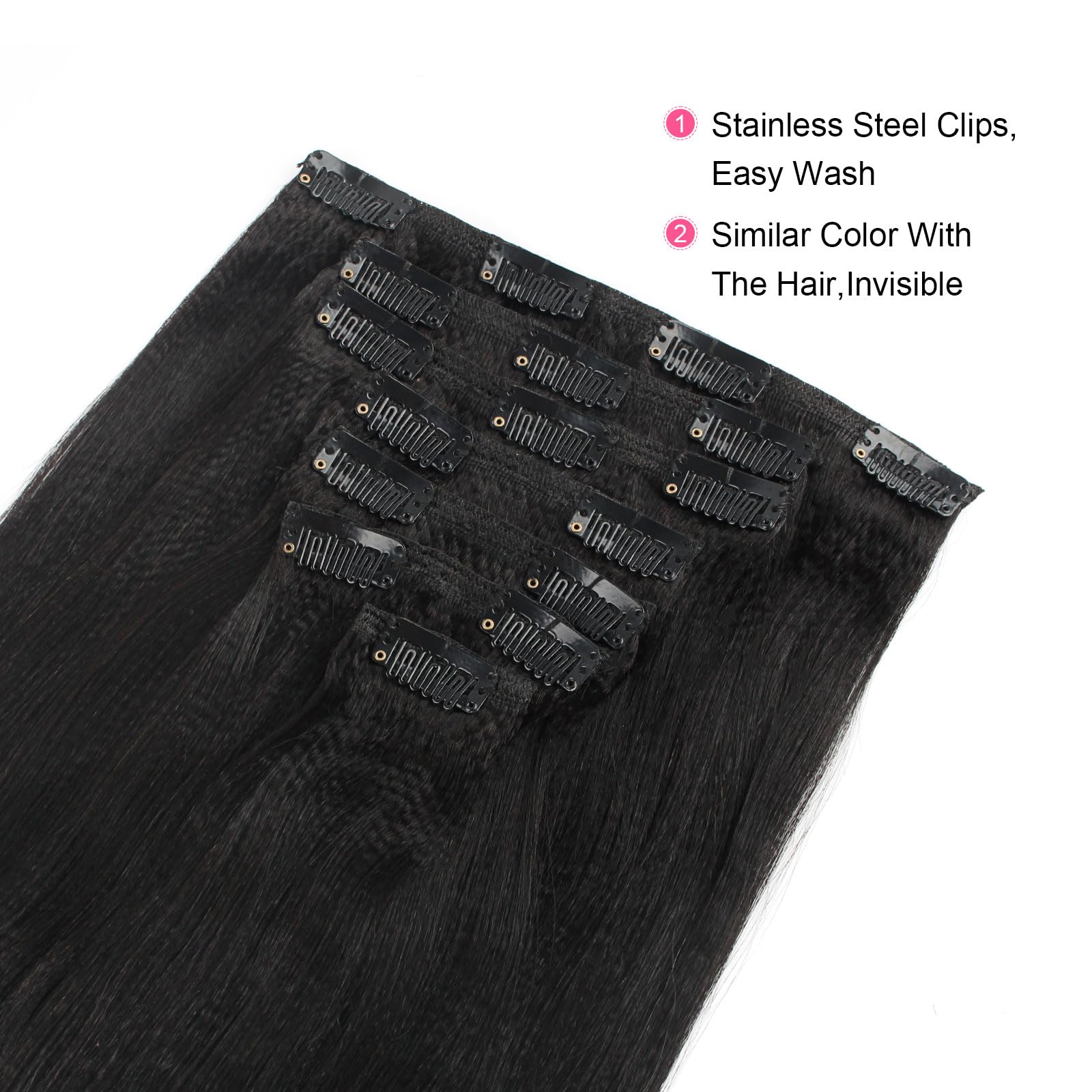 ABH AMAZINGBEAUTY Real Remy Human Hair Extensions - 7pc Thick Yaki Straight Clip-Ins for African American Relaxed Hair (22 Inch, 120g) | Natural Black Color | Perfect for Daily Styling, Special Occasions & Volume Boost