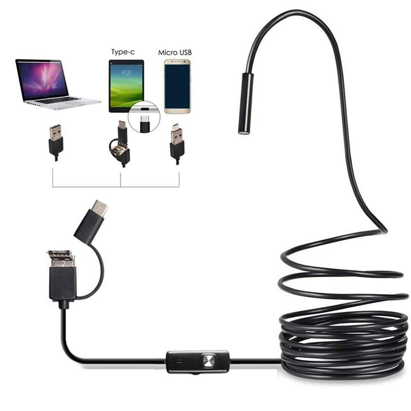 3 in 1 HD Waterproof Endoscope Inspection Camera with 6 Adjustable LED Lights - 1M Flexible Borescope Snake Pipe for Android Devices - Perfect for Drain Inspection, HVAC Maintenance & Automotive Repair