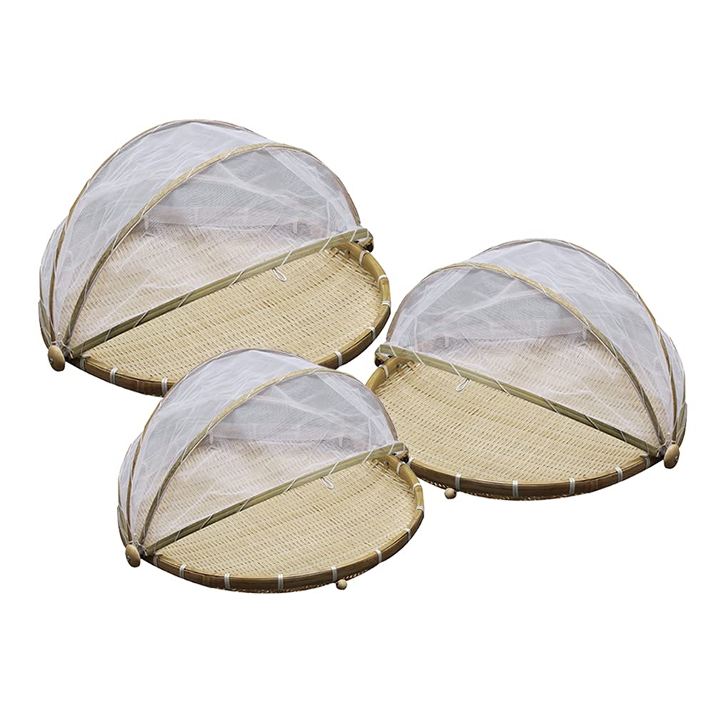 Hand-Woven Bamboo Picnic Basket with Dustproof Gauze Cover - Round Food Storage Container for Fruits, Vegetables & Meals - Perfect for Outdoor Dining, Picnics, Camping & Party Serving