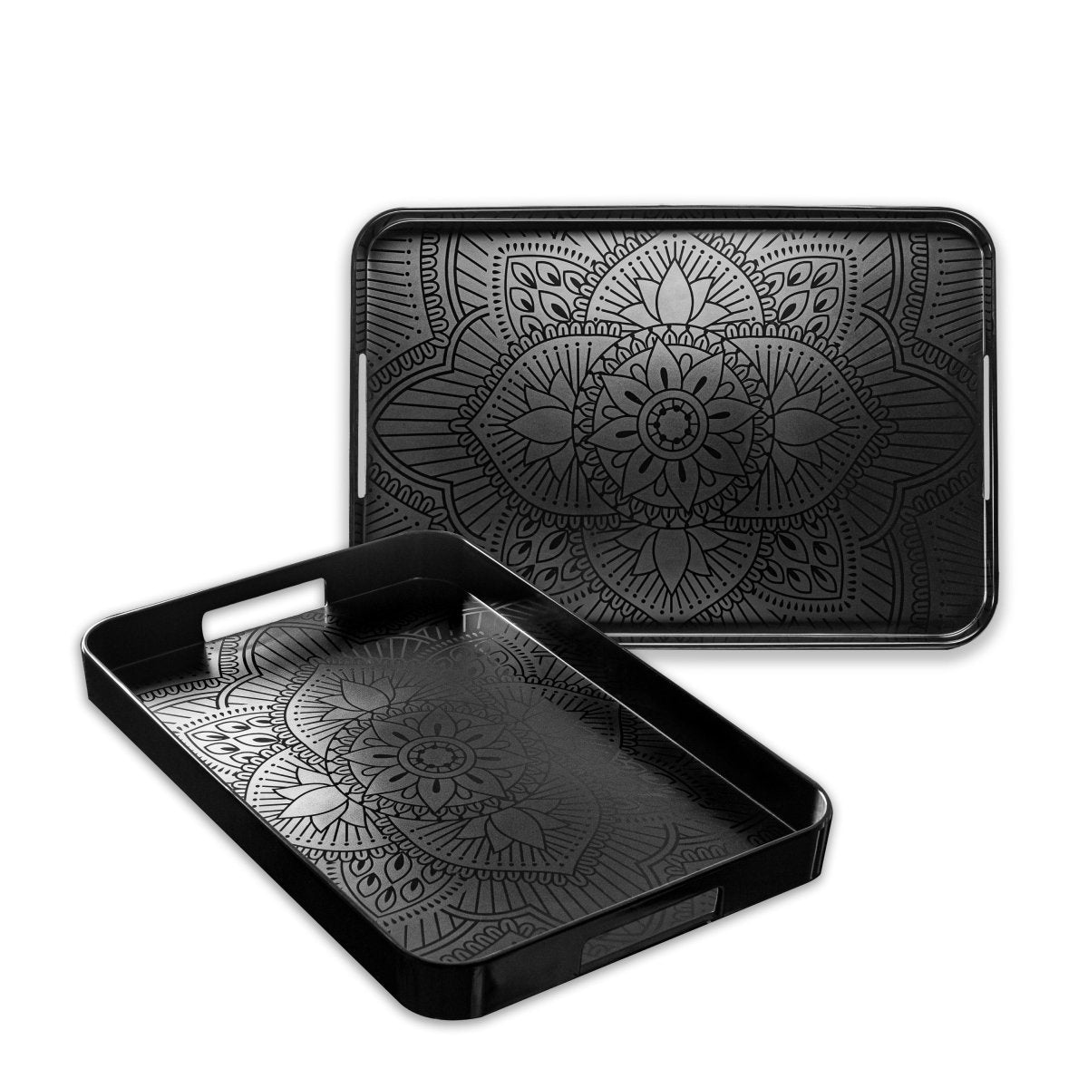 La La Mandala Black Melamine Gallery Tray 11.5 x 16 Inches - Elegant Serving Tray for Home Decor, Dining, and Entertaining