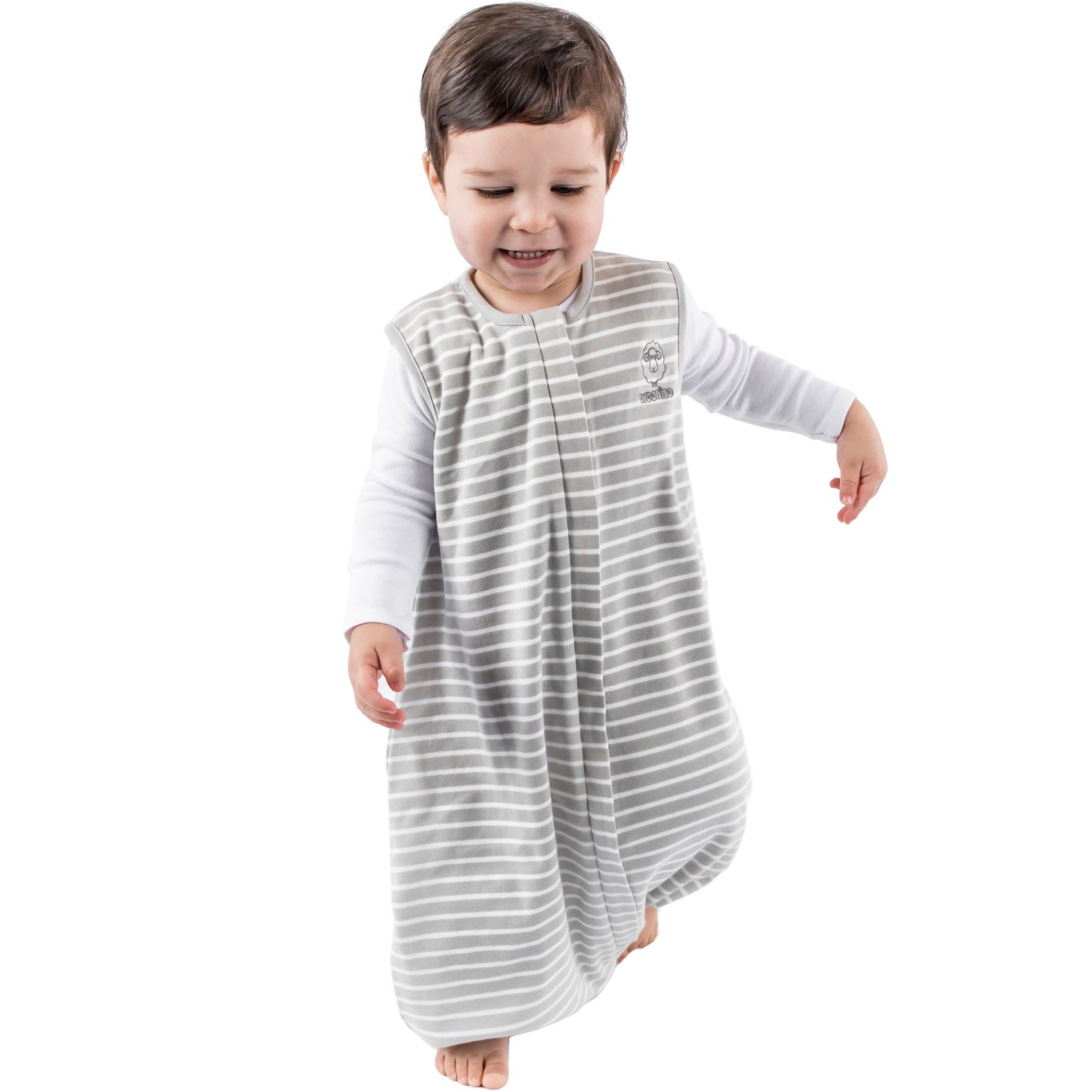 Woolino 4 Season Baby Sleep Sack with Feet - Merino Wool & Organic Cotton Walker Sleeping Bag for Toddlers 18-36 Months (Gray) - Perfect for Nursery, Daycare & Travel