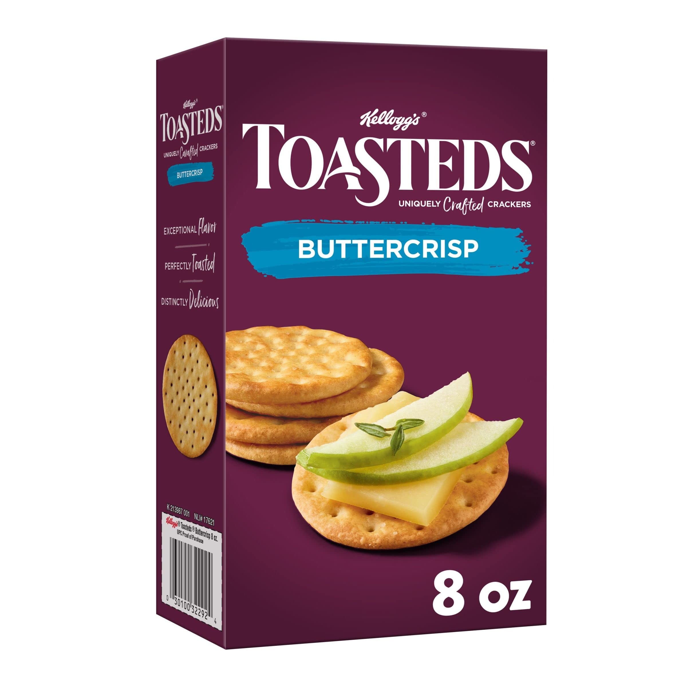 Toasteds Classic Buttercrisp Crackers - 8oz Box (Pack of 1) | Party Snacks, Lunch Snacks, Afternoon Tea & Picnic Food | Crunchy Buttery Flavor for Any Occasion