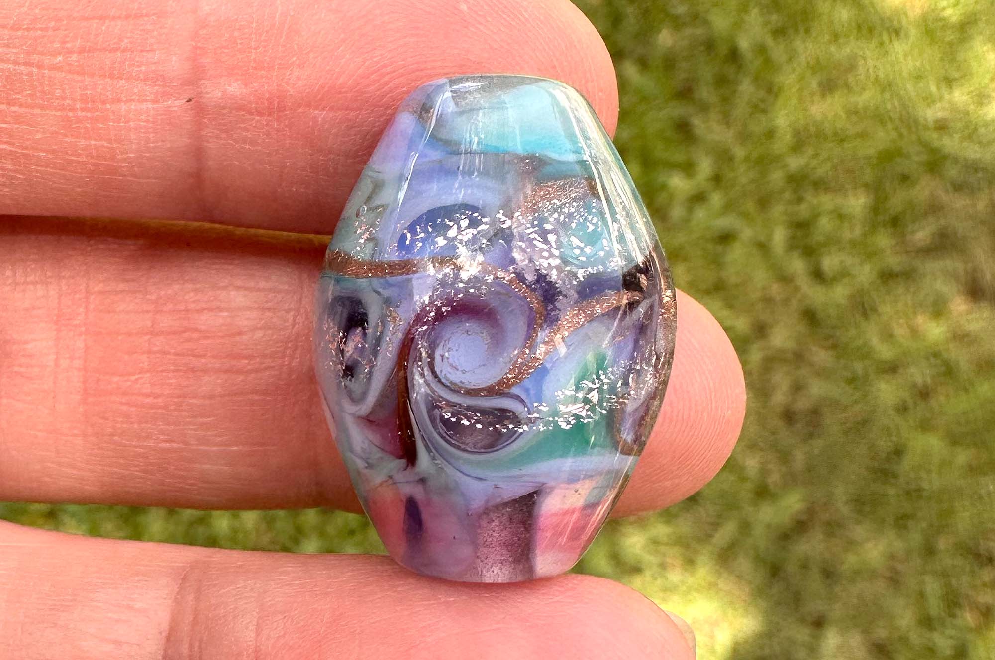 Blue & Purple Dichroic Glass Lampwork Focal Bead for Jewelry Making - Handmade SRA Artisan Bead for Necklaces, Bracelets, and DIY Craft Projects