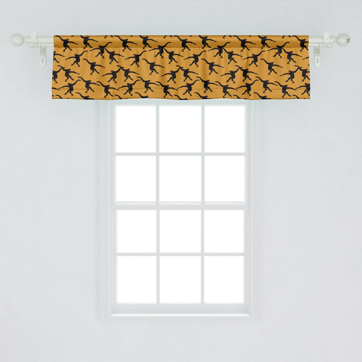 Ambesonne 2-Pack Gorilla Window Valance Curtains - Jumping Monkey Silhouette Pattern, Orange & Grey Rod Pocket Valances 54