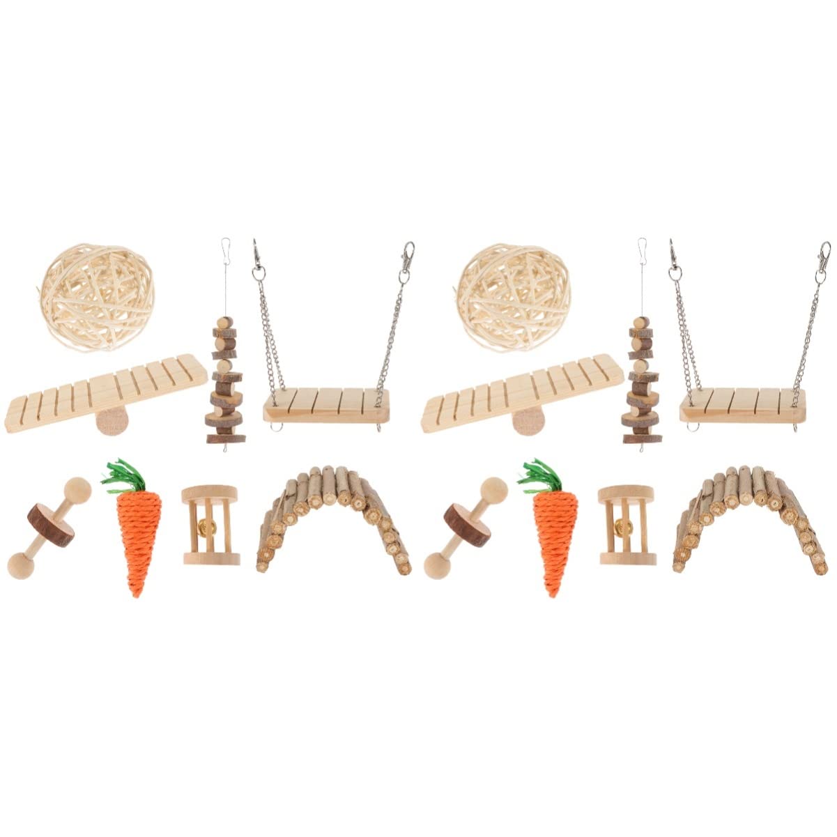 Balacoo 2-Pack Natural Wooden Hamster Chew Toys - Small Animal Chewing Playset for Hamsters, Chinchillas & Squirrels - Includes Seesaw for Cage Enrichment & Dental Health (Perfect for Playtime & Stress Relief)