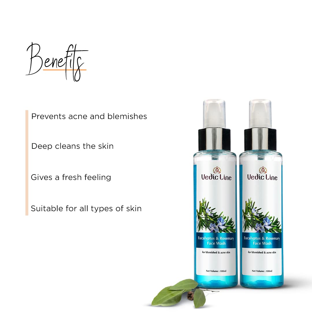 Eucalyptus & Rosemary Face Wash for Acne & Blemish Control - Natural Cleanser with Eucalyptus Oil & Rosemary Oil for Clear, Refreshed Skin - Pack of 2 (2 x 100ml) - Perfect for Daily Skincare Routine & Valentine's Day Gifts
