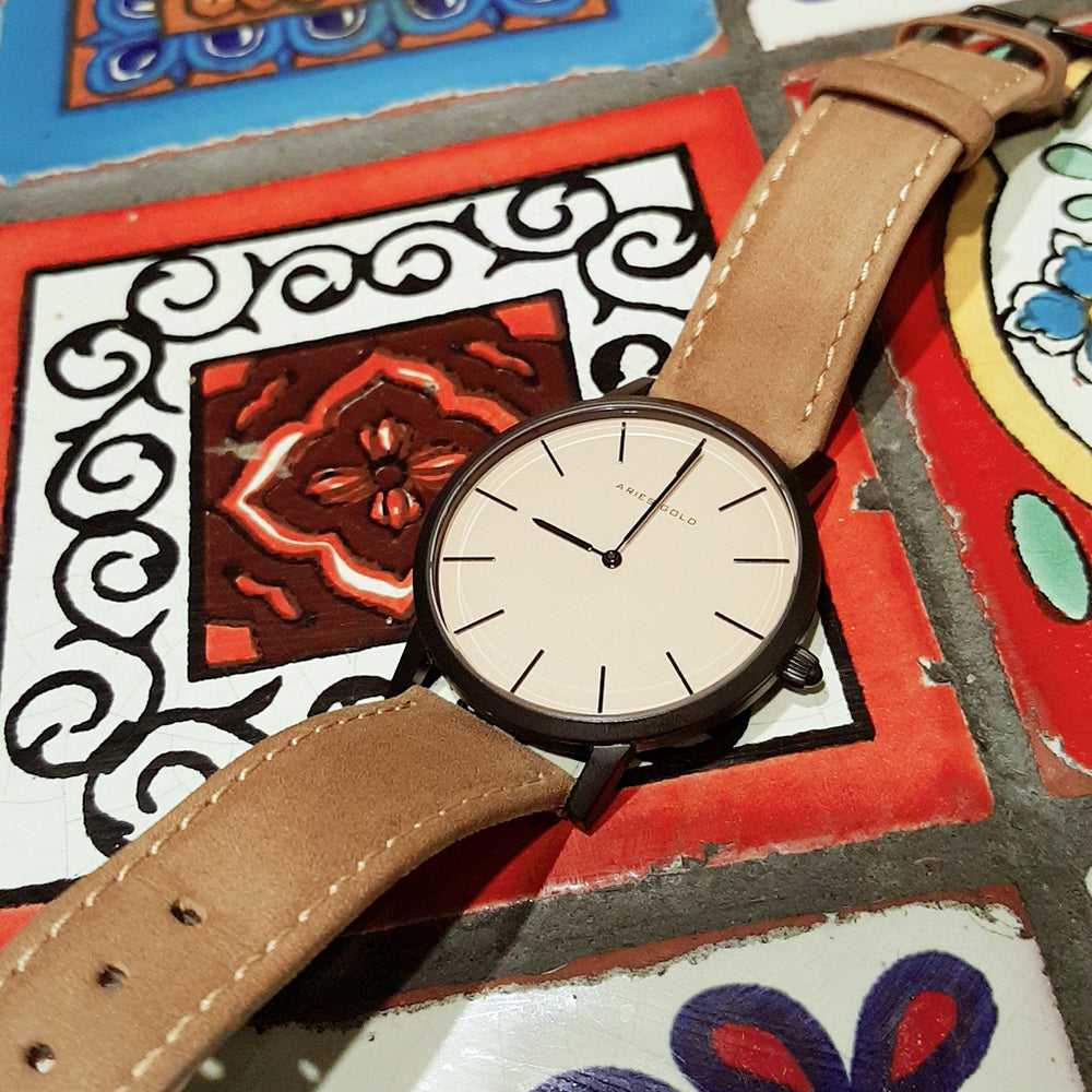 ARIES GOLD URBAN SANTOS G 1022 BK Men's Watch - Brown Leather Strap, Classic Chronograph Design for Business & Casual Wear