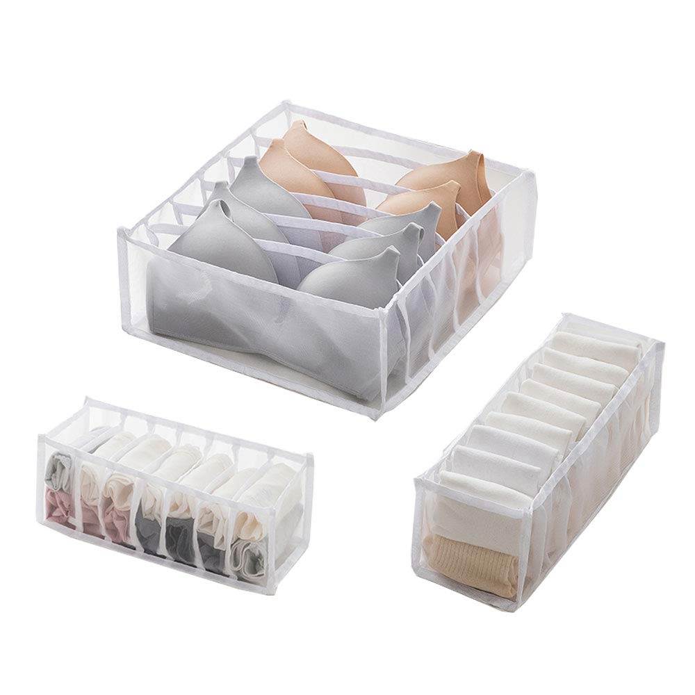 3-Pack Thick Underwear Drawer Organizers - Foldable Bra, Sock & Underwear Storage Box Dividers for Closet Organization (White) | Perfect for Bedroom, Dresser & Travel Storage Solutions