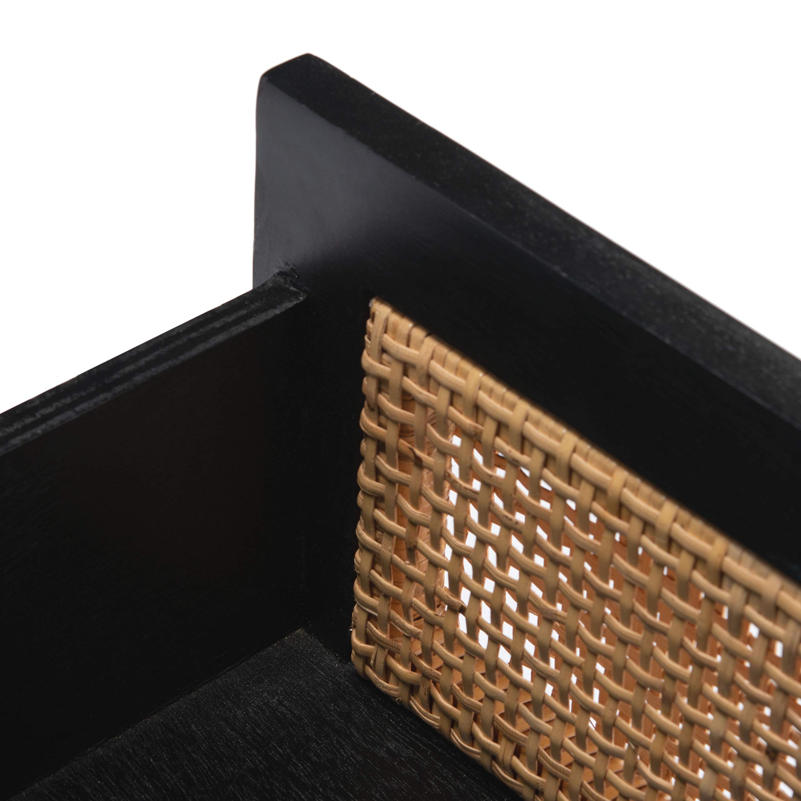 SAFAVIEH Home Collection Erica Black & Natural Rattan 2-Drawer Nightstand - Modern Bedside Table for Bedroom Decor, Storage Solution