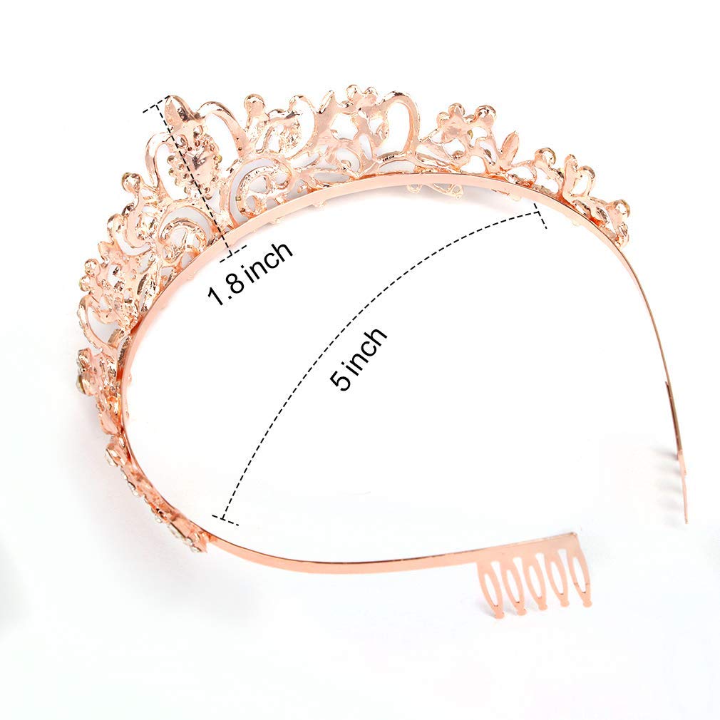 Sparkling Rhinestone Crystal Tiara Crown for Women - Rose Gold Princess Pageant Headband with Comb | Perfect for Weddings, Prom, Pageants & Cosplay