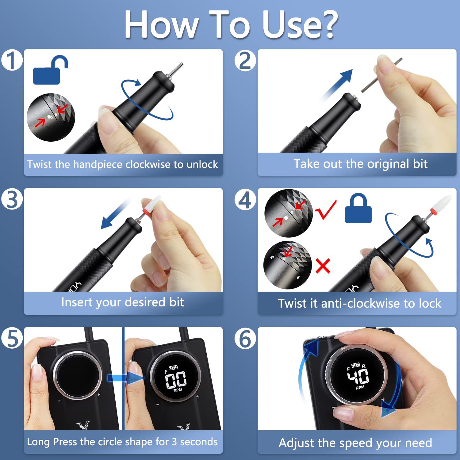 Professional 40000RPM Portable Nail Drill Machine - Electric Nail Engraver for Acrylics, Gel & Glass | Perfect for Salon, Home Manicure & Nail Art Design