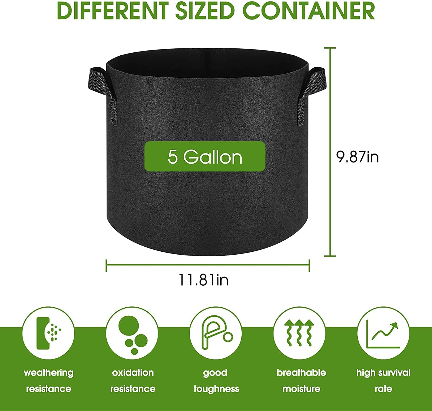 10-Pack 5 Gallon Heavy Duty Thickened Nonwoven Fabric Grow Bags with Handles - Durable Plant Containers for Vegetables, Flowers & Herbs Indoor/Outdoor Gardening