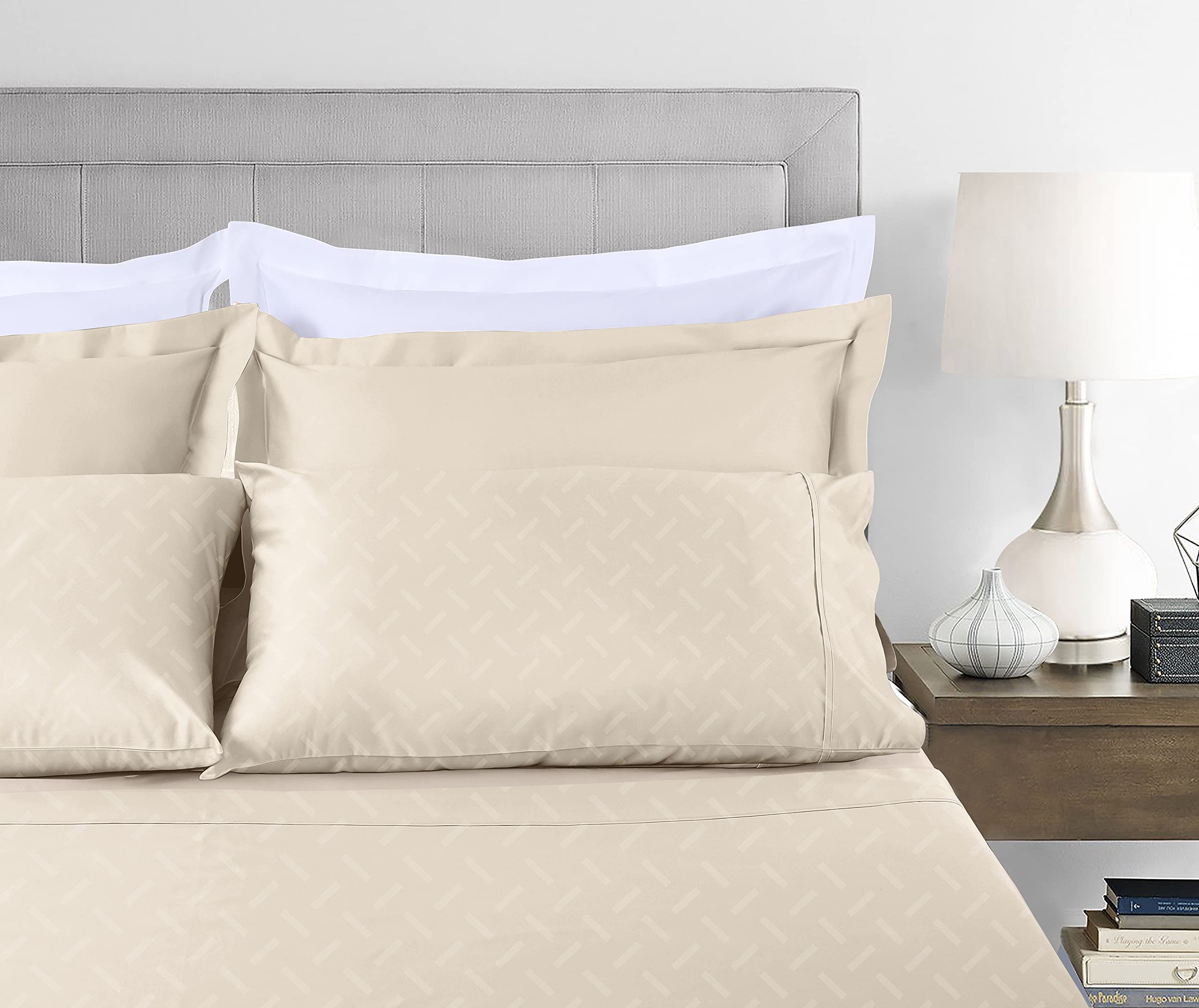 Premium 100% Cotton Twin Sheet Set - Soft & Breathable Damask Jacquard Sateen Bedding with 16