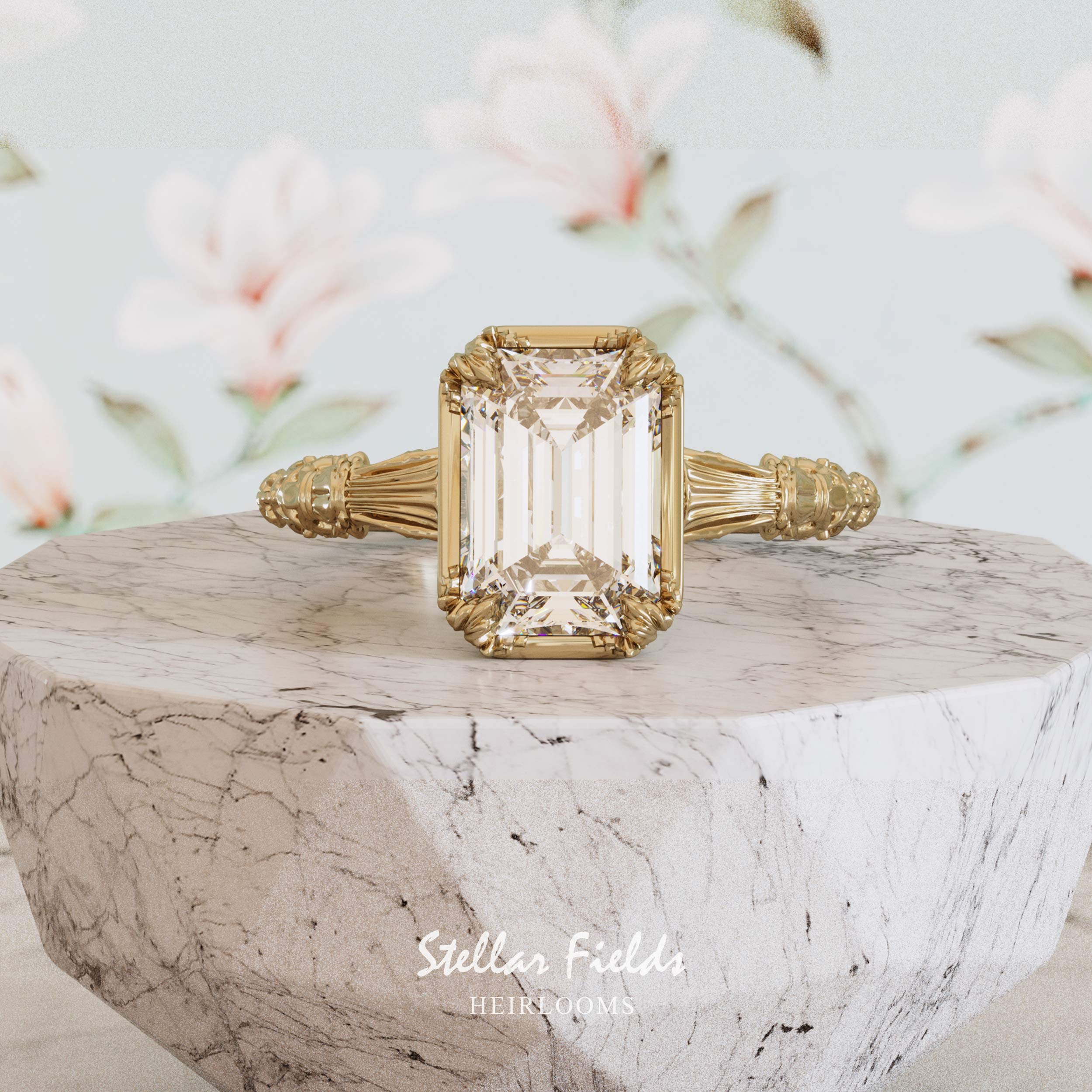 Vintage Inspired Heirloom Emerald Cut Diamond Engagement Ring - Elegant Wedding Jewelry for Brides, Anniversary Gifts & Special Occasions