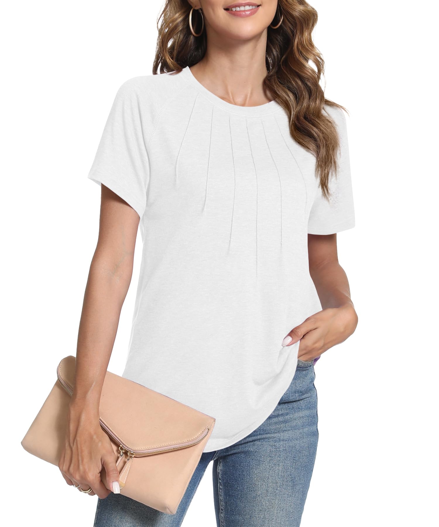 Women's Summer Tops - Casual Short Sleeve Shirts & Dressy Blouses | Trendy Pleated Tunic Tops for Women | Perfect for Office, Beach & Summer Outings