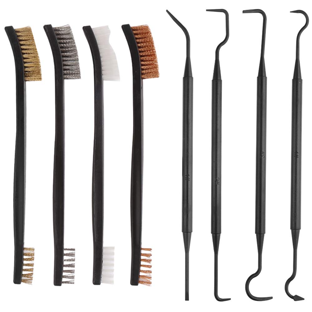 **Accmor Universal Gun Cleaning Kit - 4 Double-Ended Brass, Steel & Nylon Bristle Brushes & 4 Polymer Picks for Rifle, Pistol & Firearm Maintenance - Perfect for Hunting, Shooting Range & Home Gun Care**