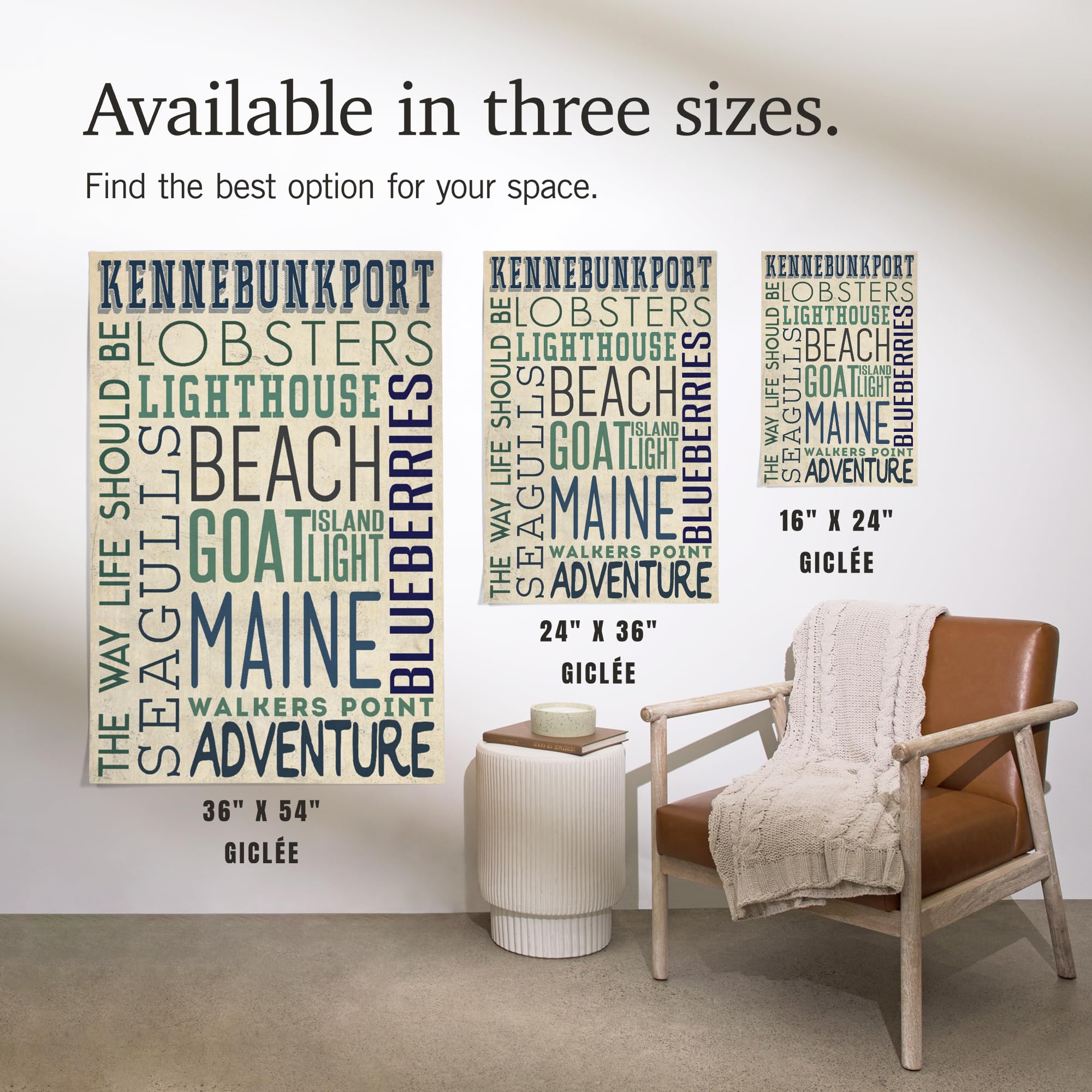 Lantern Press 16x24 Inch Giclee Art Print - Kennebunkport Maine Coastal Wall Decor with Typography | Perfect for Living Room, Bedroom & Office Wall Art