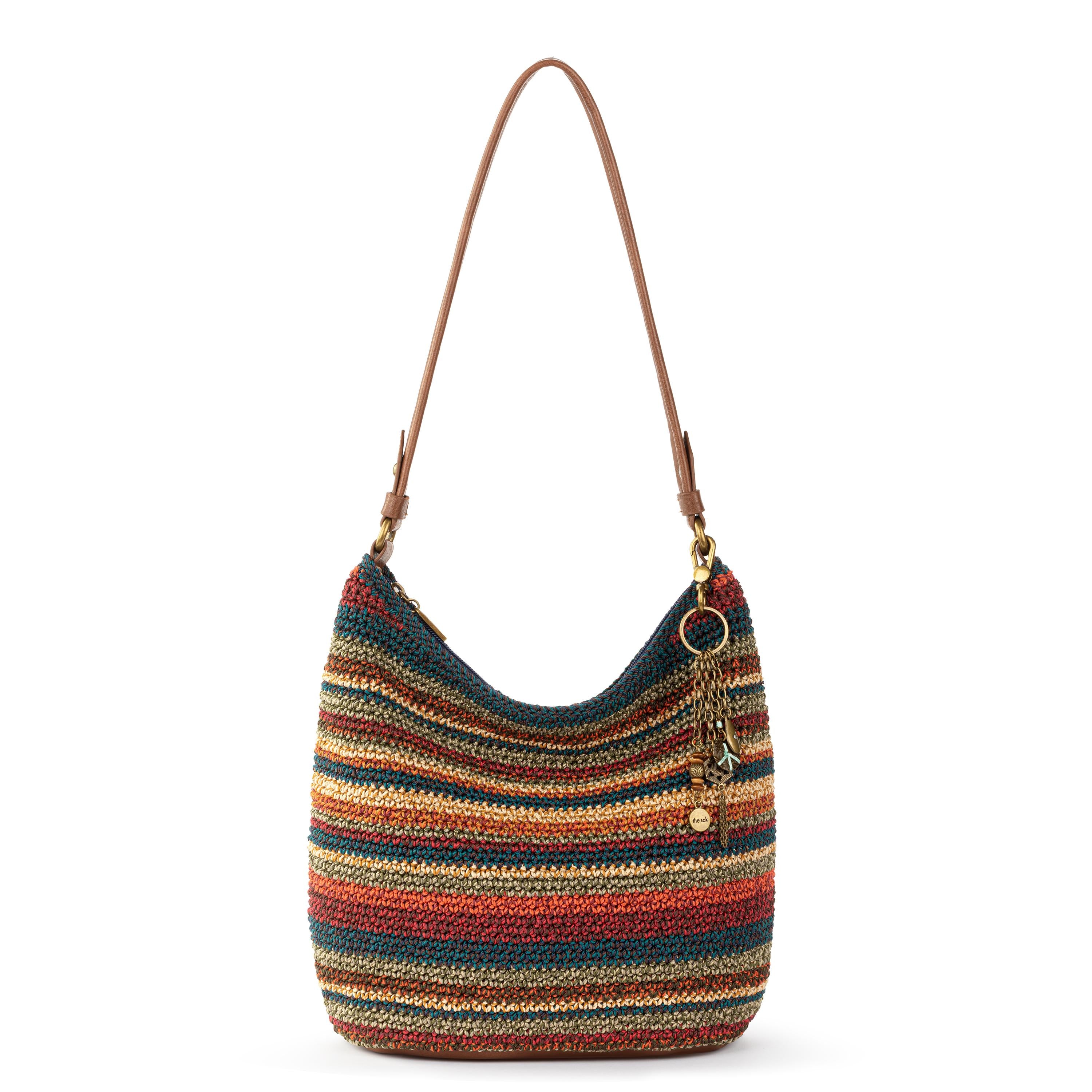 Sequoia Hobo Hand Crochet Bag - Woodland Stripe Boho Shoulder Purse for Women - Perfect for Casual Outings, Beach Trips, and Music Festivals