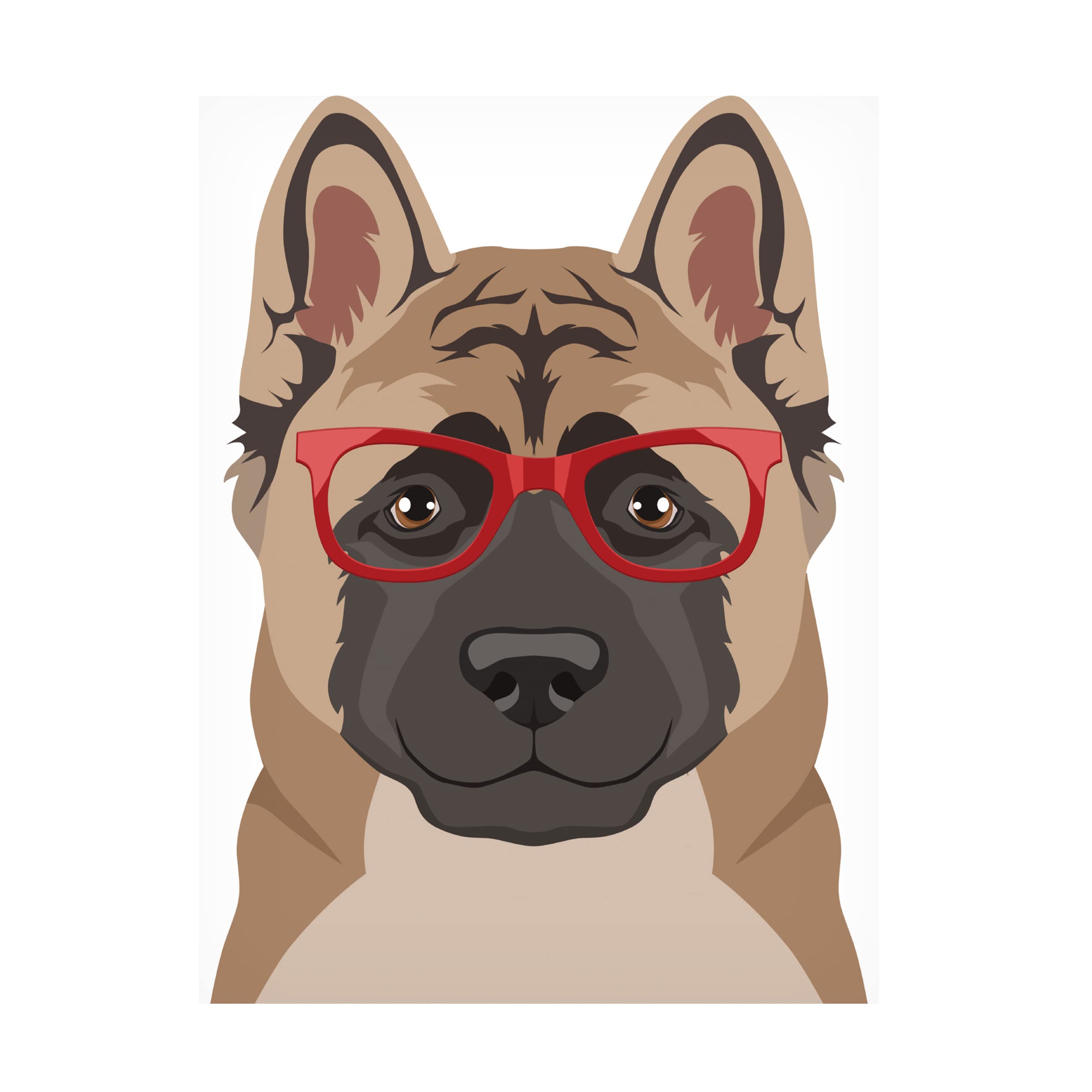 Trademark Fine Art 'Akita Wearing Hipster Glasses' Canvas Wall Art Print - Modern Dog Portrait Painting for Living Room, Bedroom & Office Decor