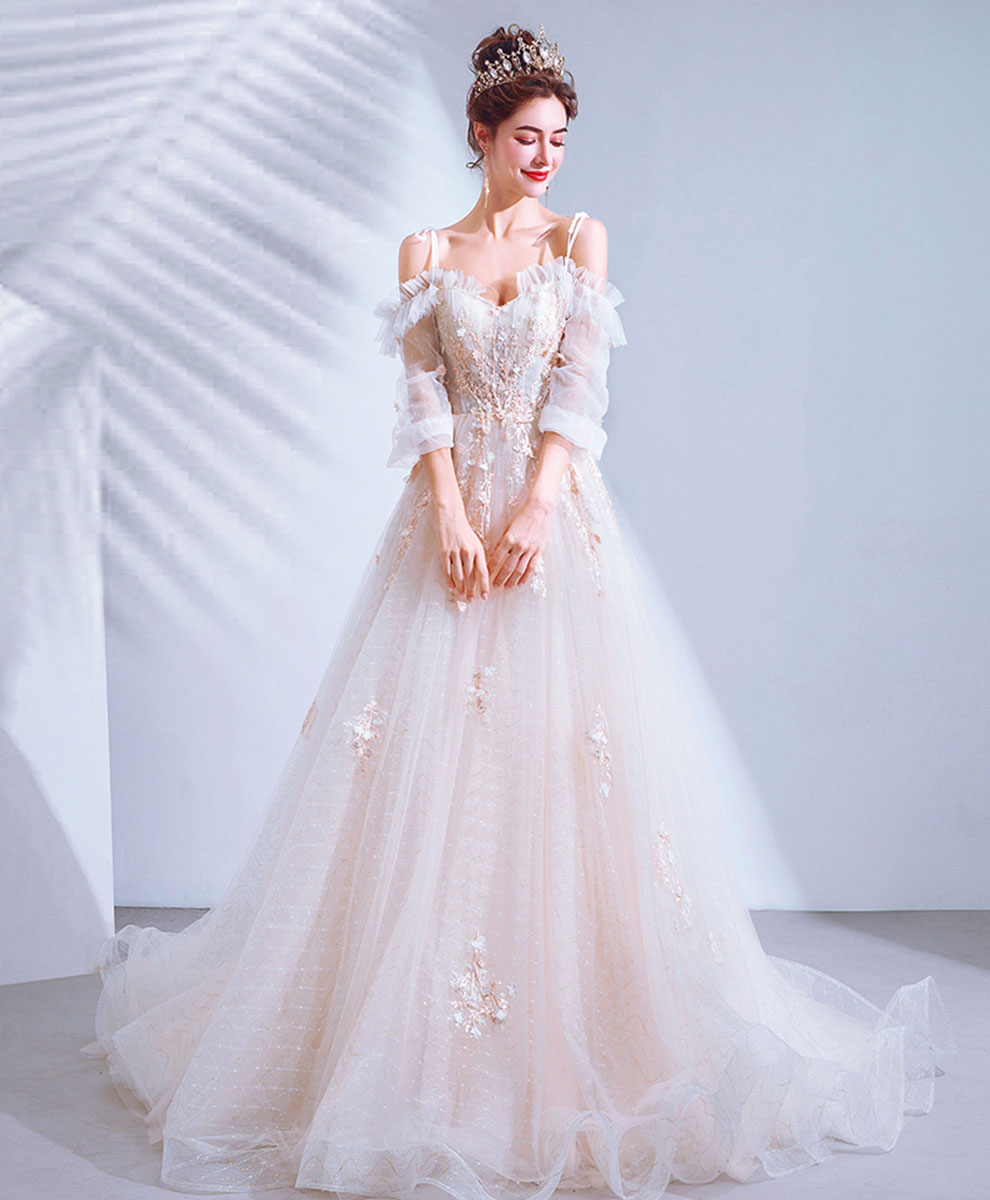 Elegant Light Pink Tulle Lace Long Prom Dress for Evening Gala - Perfect for Homecoming, Wedding, and Formal Events