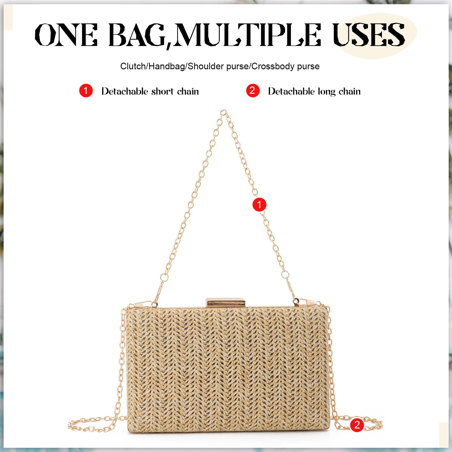Stylish Summer Straw Clutch Purses for Women - Woven Raffia Evening Bags & Crossbody Handbags for Wedding, Party, Beach Vacation | Perfect for Date Night & Outdoor Events