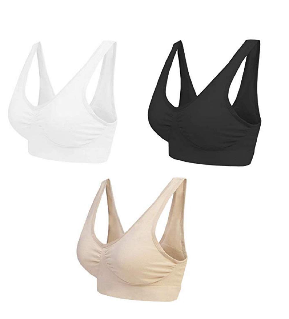 3 Pack Women's Seamless Wire-Free Sports Bras - Comfortable Yoga & Low-Impact Workout Bras with Removable Pads - Perfect for Gym, Running, Yoga & Sleep