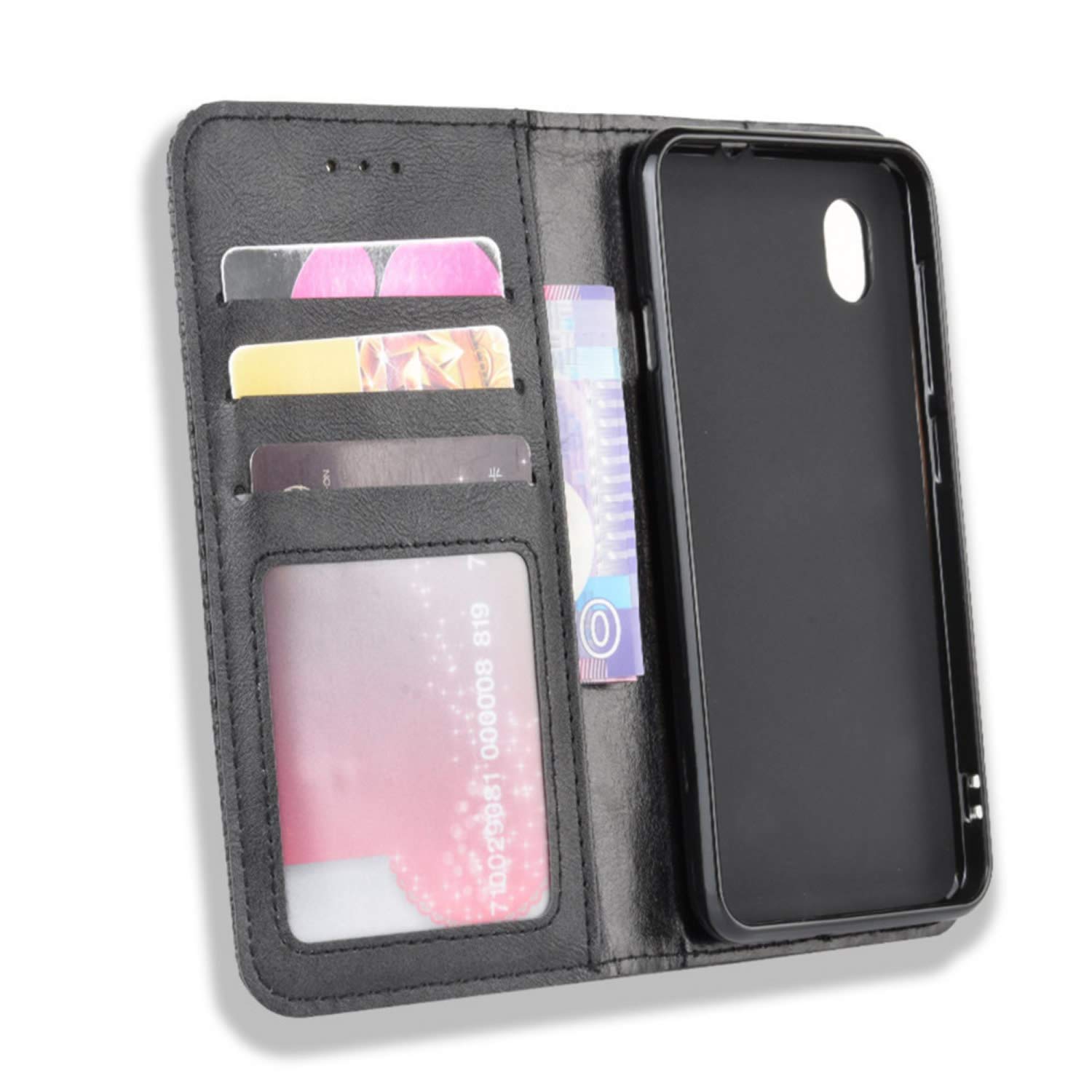 Premium PU Leather Magnetic Wallet Case for ZTE Blade A3 2019 & Blade L8 - Shockproof Flip Cover with Card Slots & RFID Protection (Black) - Perfect for Work, Travel & Everyday Use