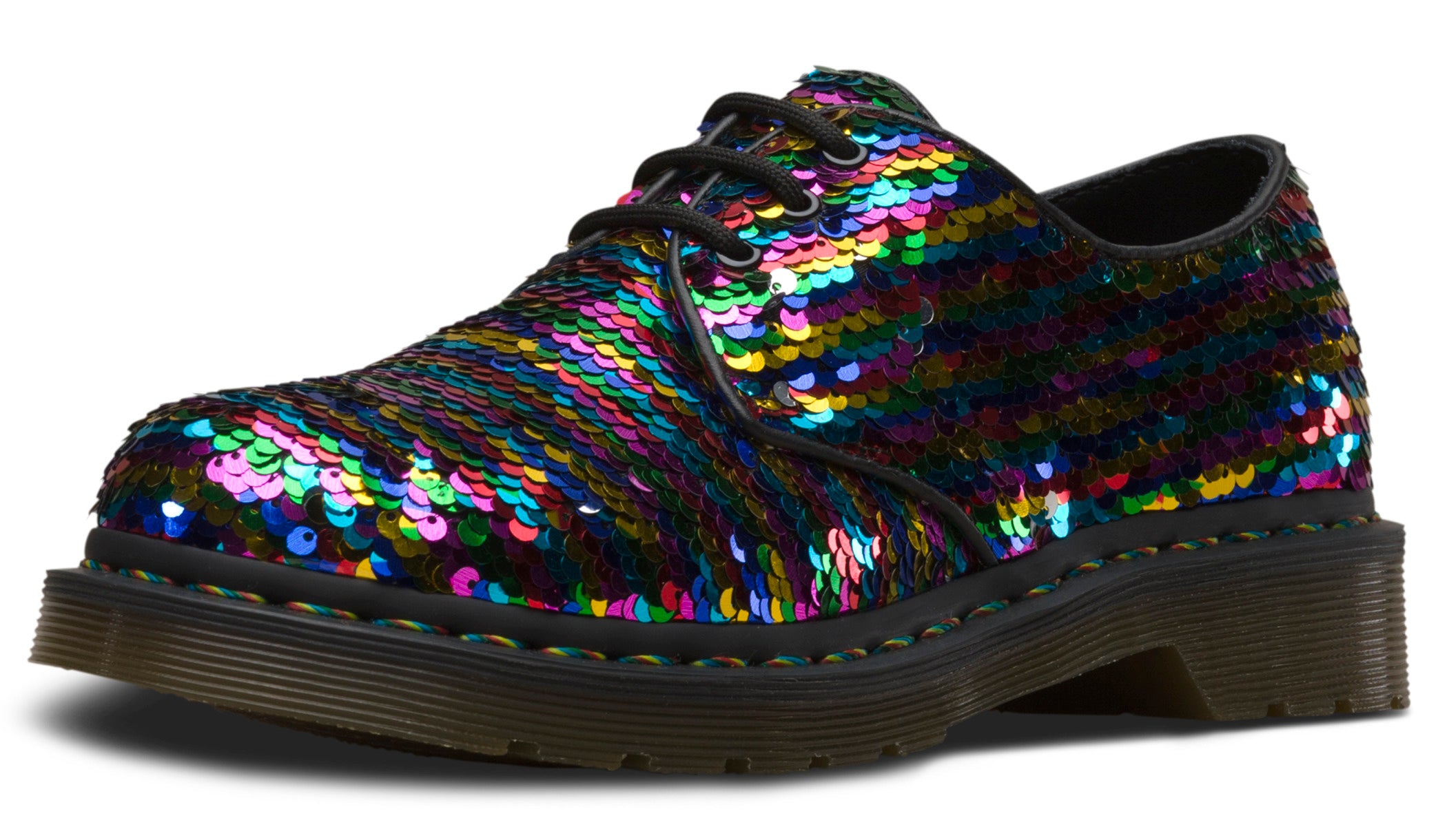 Dr. Martens 1461 Pascal Rainbow Sequin Oxford Shoes - Women's Metallic Glitter Lace-Up Flats for Casual Wear & Party Outfits