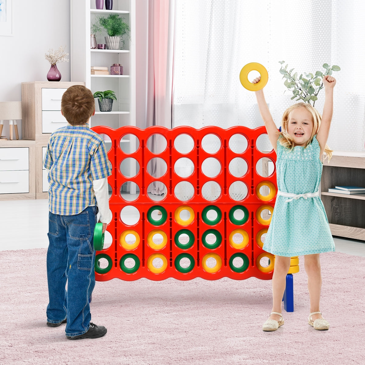 Jumbo 4 to Score Giant Board Game Set - 42 Oversized Rings with Quick Release Slider - Fun Family Game Night & Outdoor Party Activity (Blue)