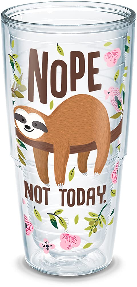 Tervis Sloth 'Nope Not Today' 24oz Double-Walled Insulated Tumbler - BPA-Free, Made in USA, Clear (No Lid) - Perfect for Iced Coffee, Smoothies & Office Hydration