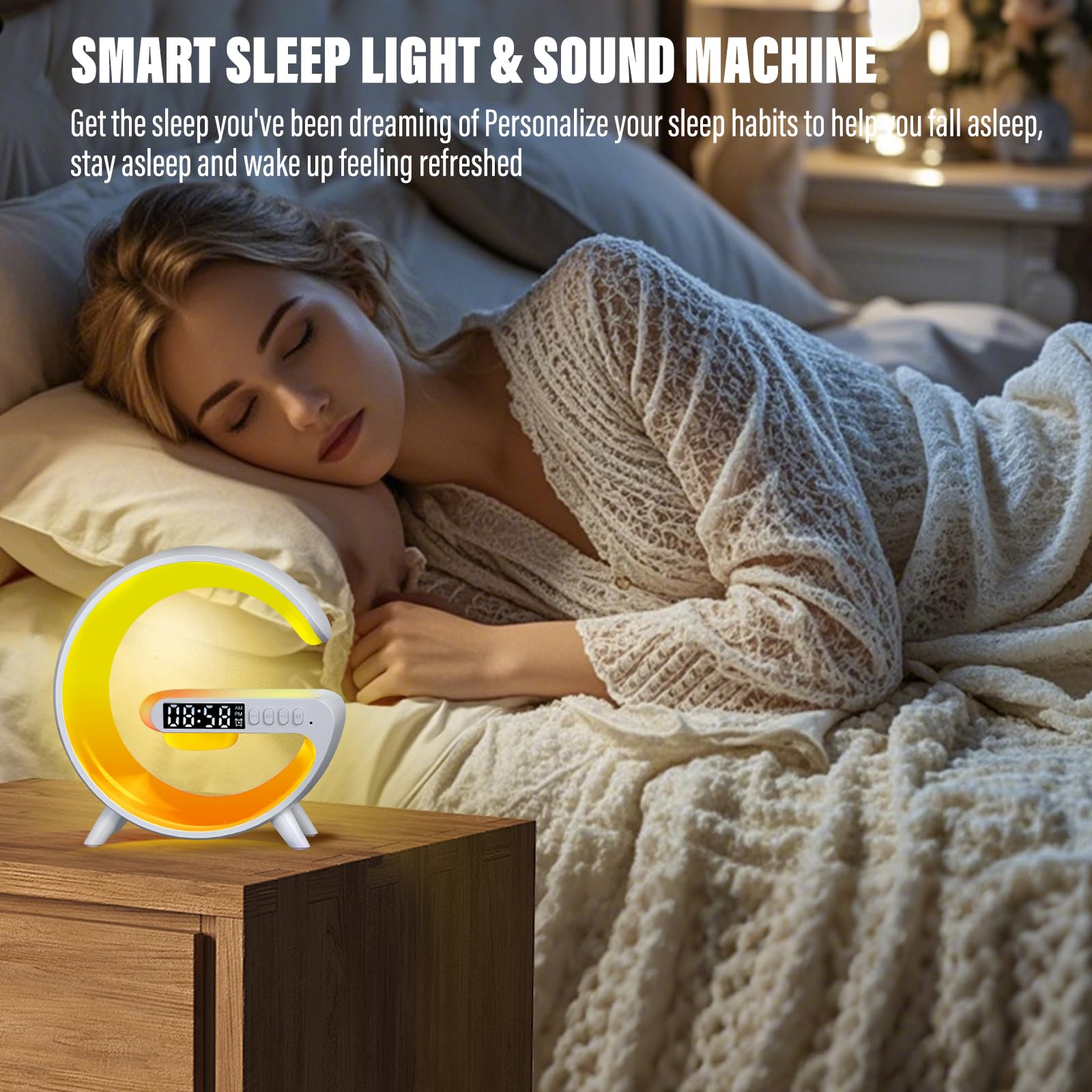 Wireless Charging LED Night Light with Bluetooth Speaker & Alarm Clock - Multifunctional Atmosphere Lamp for Bedroom, Dorm, Office Desk - Perfect Gift for Kids & Adults (Home Decor, Study Lamp, Mood Lighting)